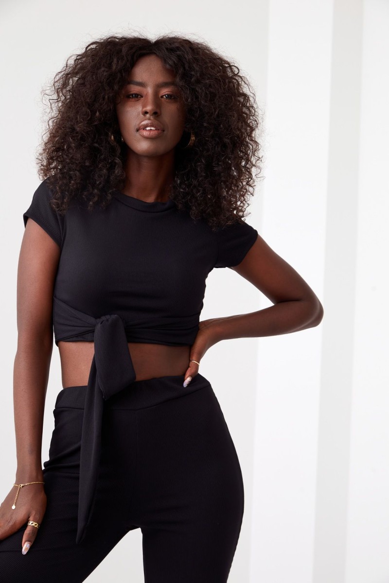 Striped women&#039;s blouse and trousers black