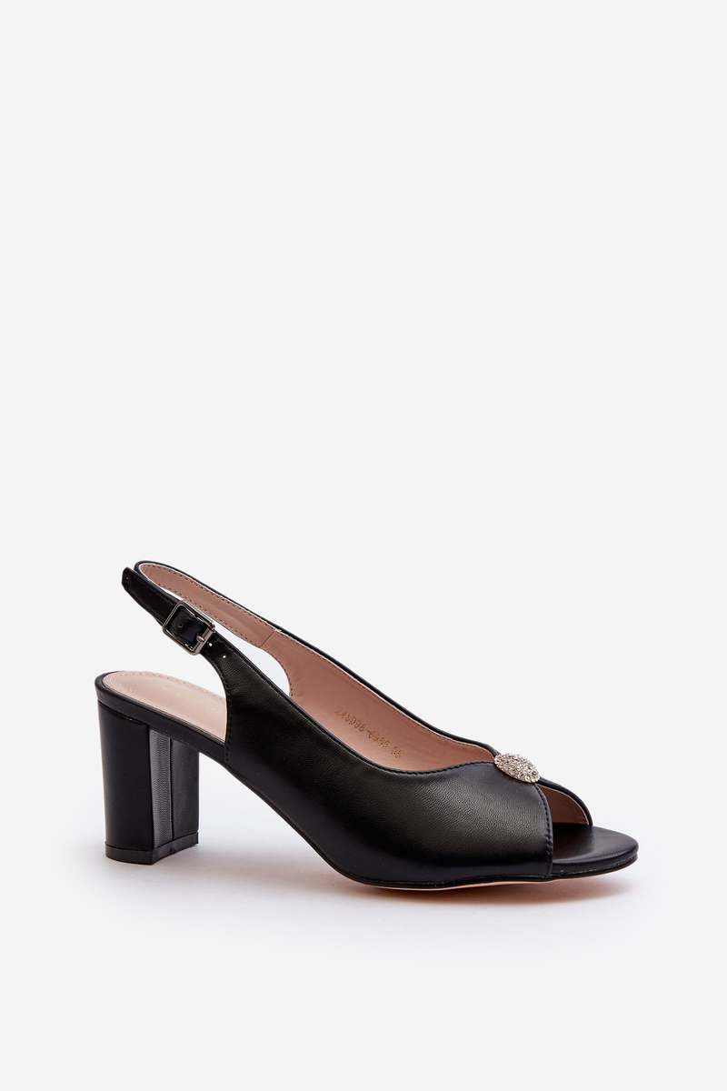 Elegant high-heeled sandals with embellishments, Black Trasea