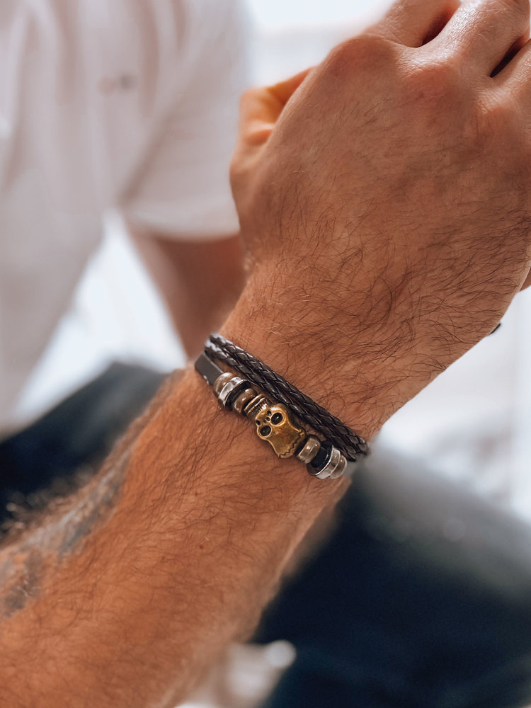 Men's brown bracelet with Dstreet skull