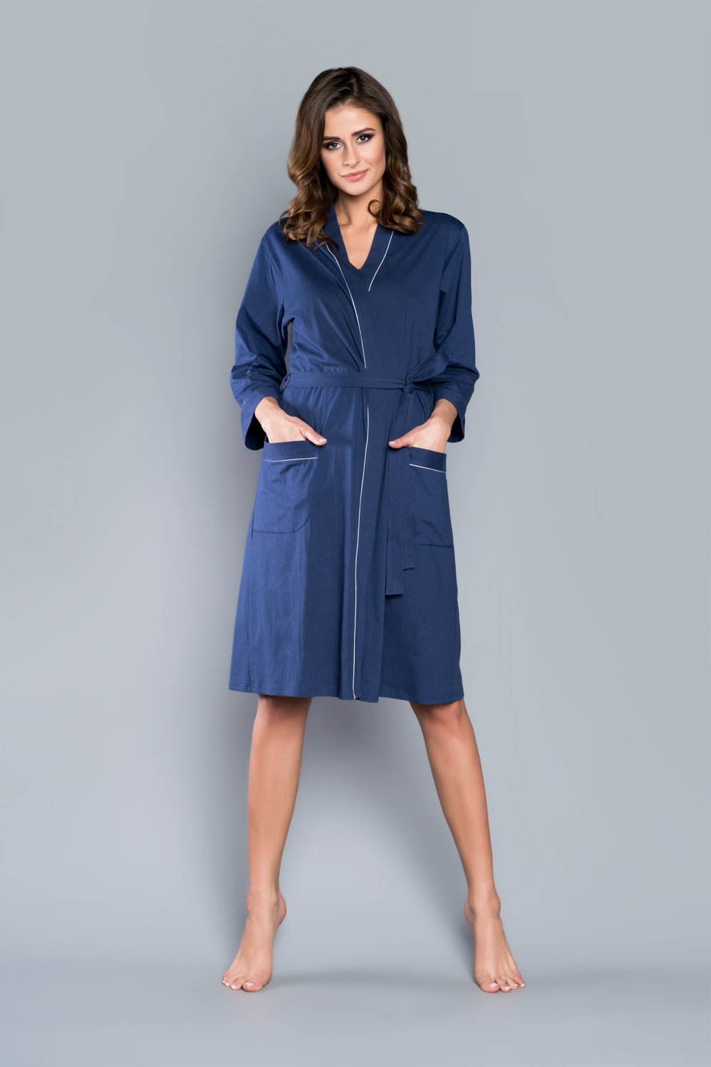 Megan 3/4 sleeve bathrobe - navy blue