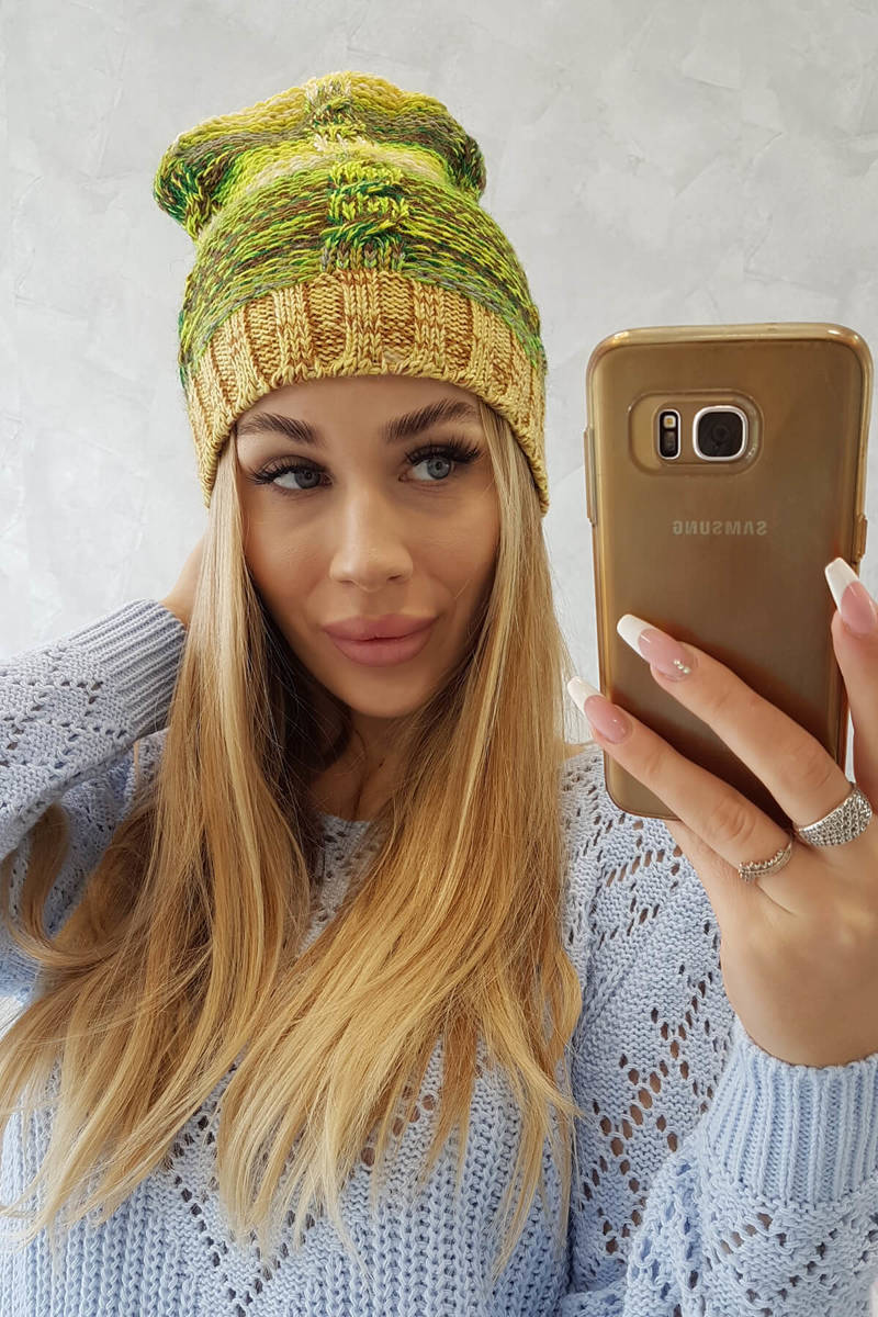 Beanie with fleece Klaudia K255 green neon+yellow