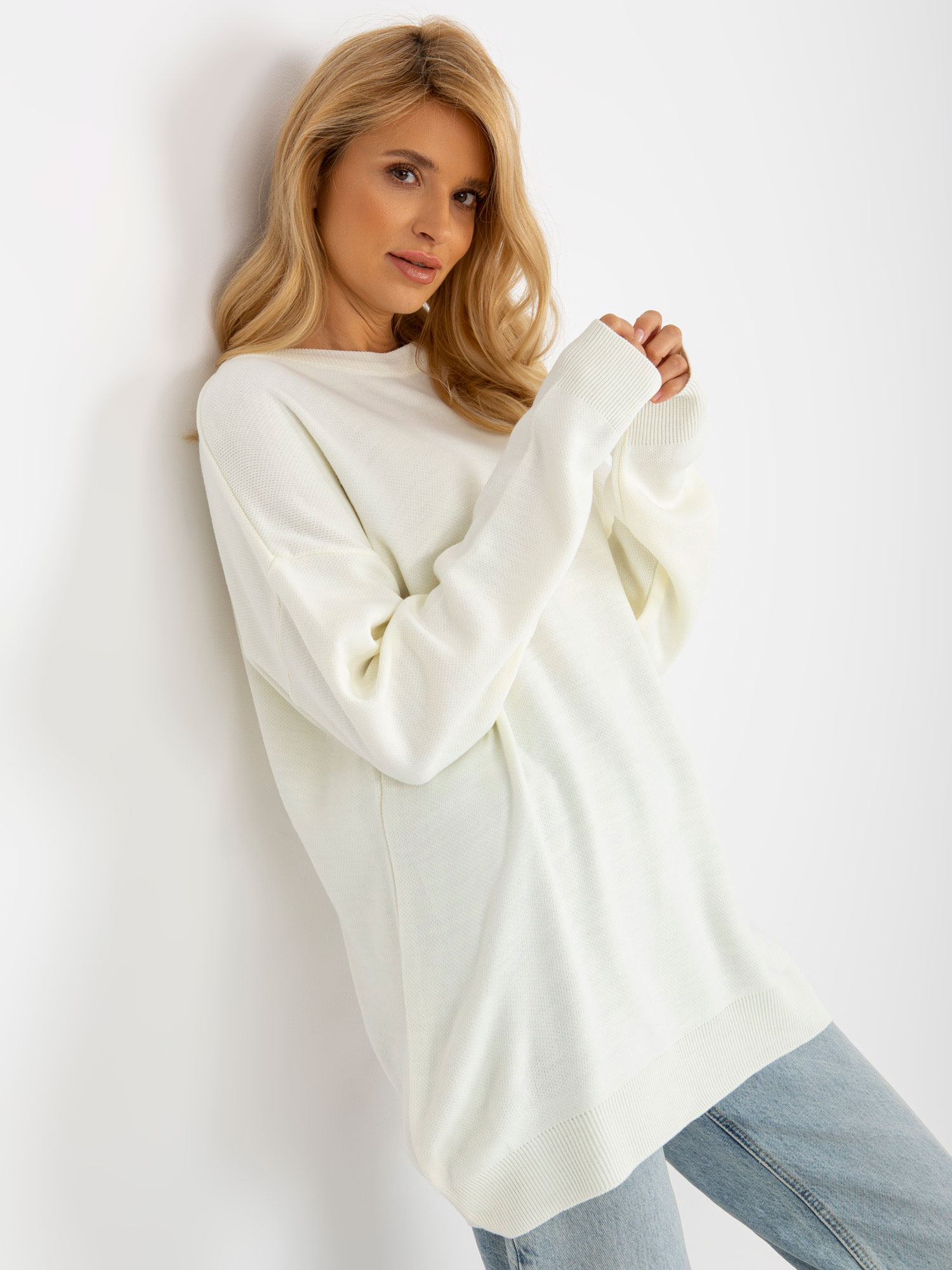 Ecru Ladies Oversized Sweater With Long Sleeves