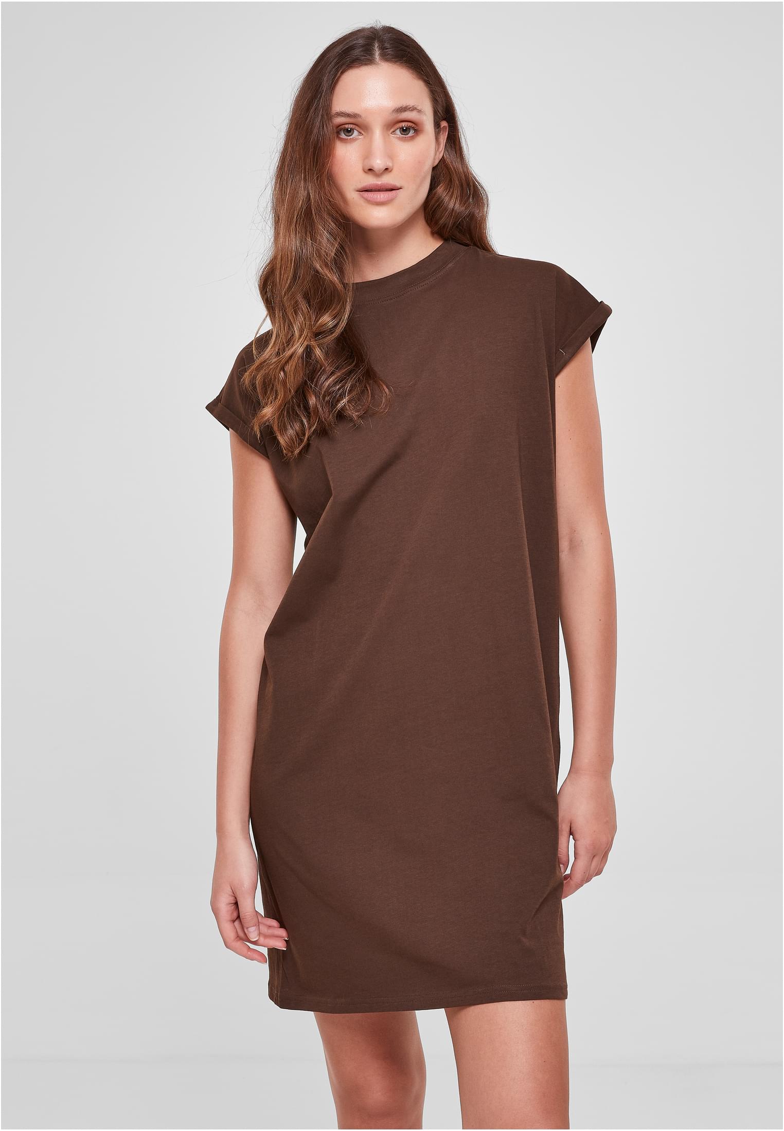 Women's tortoise dress with extended shoulder brown