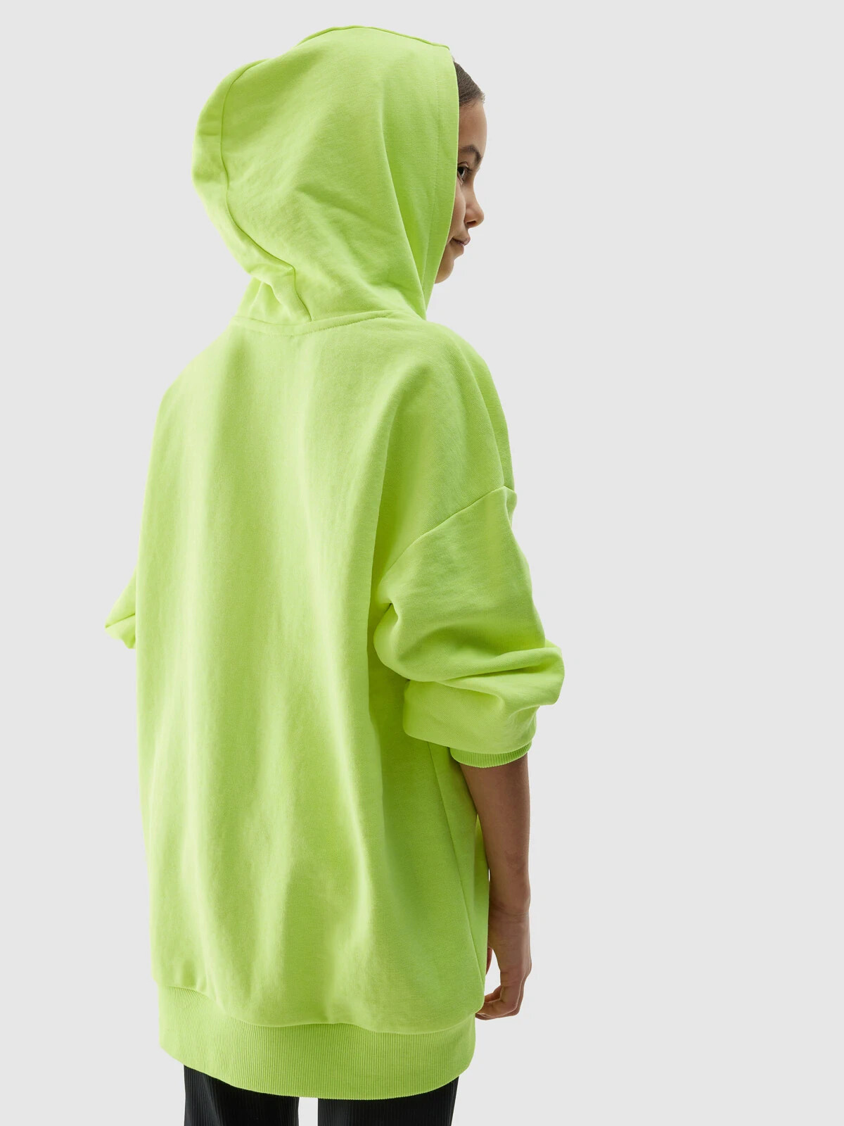 Girls&#039; sweatshirt without fastening and with hood 4F - yellow