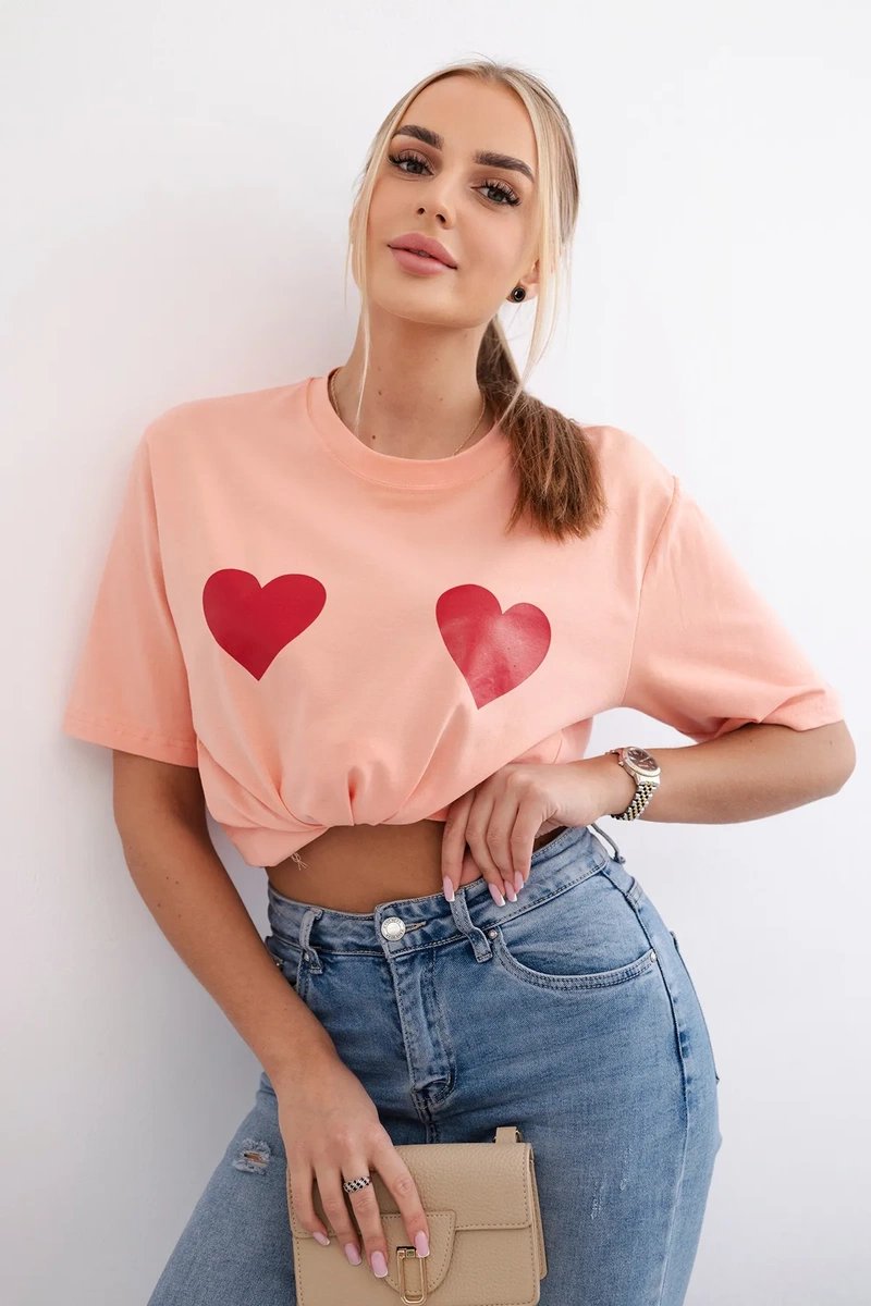 Cotton blouse with apricot heart print