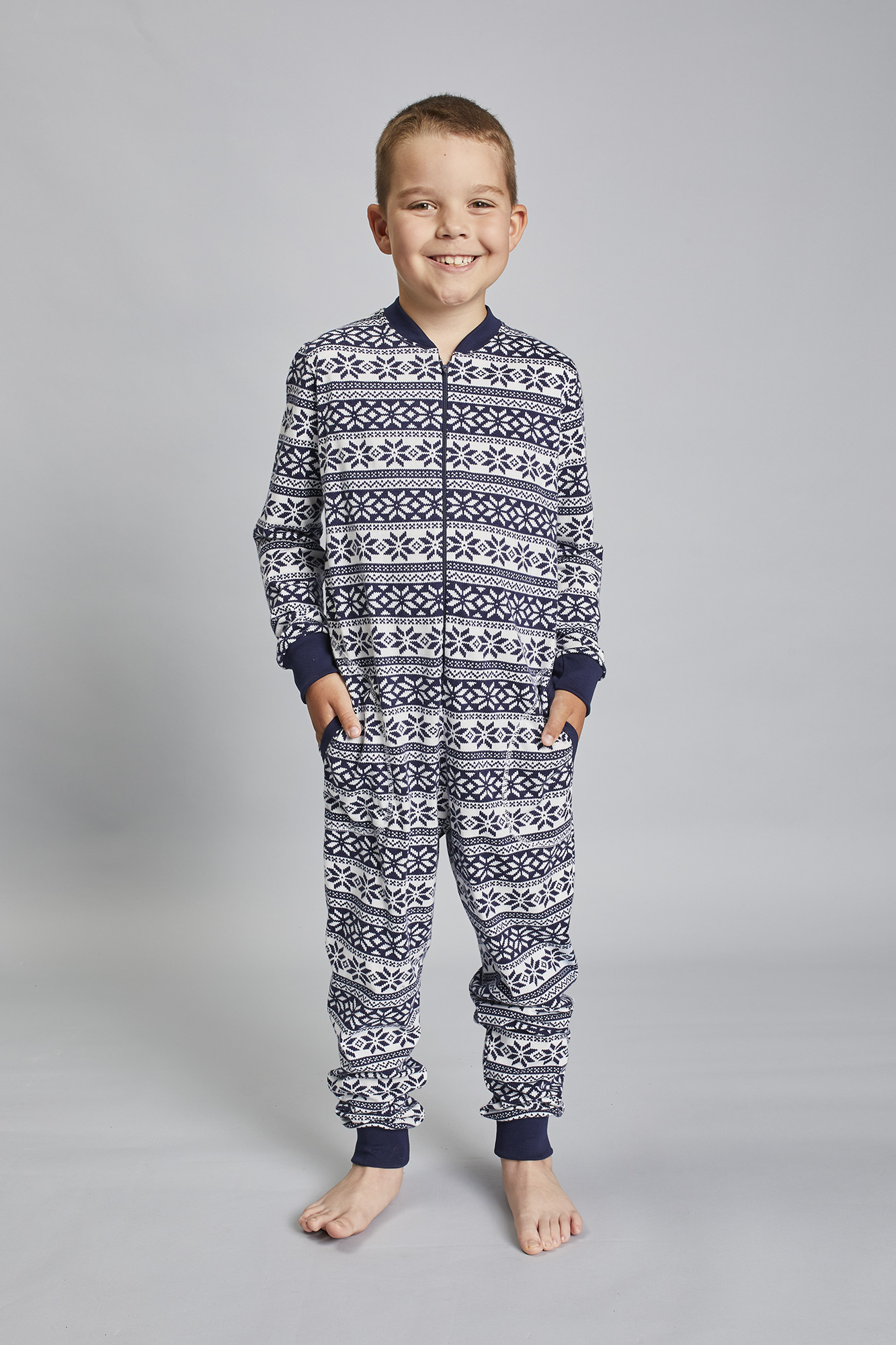 Alaska Children's Jumpsuit With Long Sleeves, Long Pants - Navy Blue Print