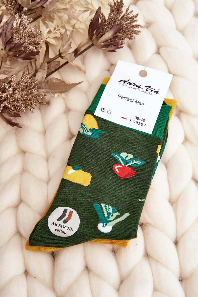 Men's mismatched socks, vegetable green and yellow