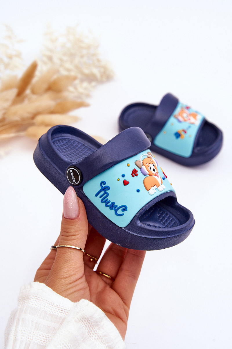 Light Children's Slides Sandals With Dog Theme Navy Blue Rico