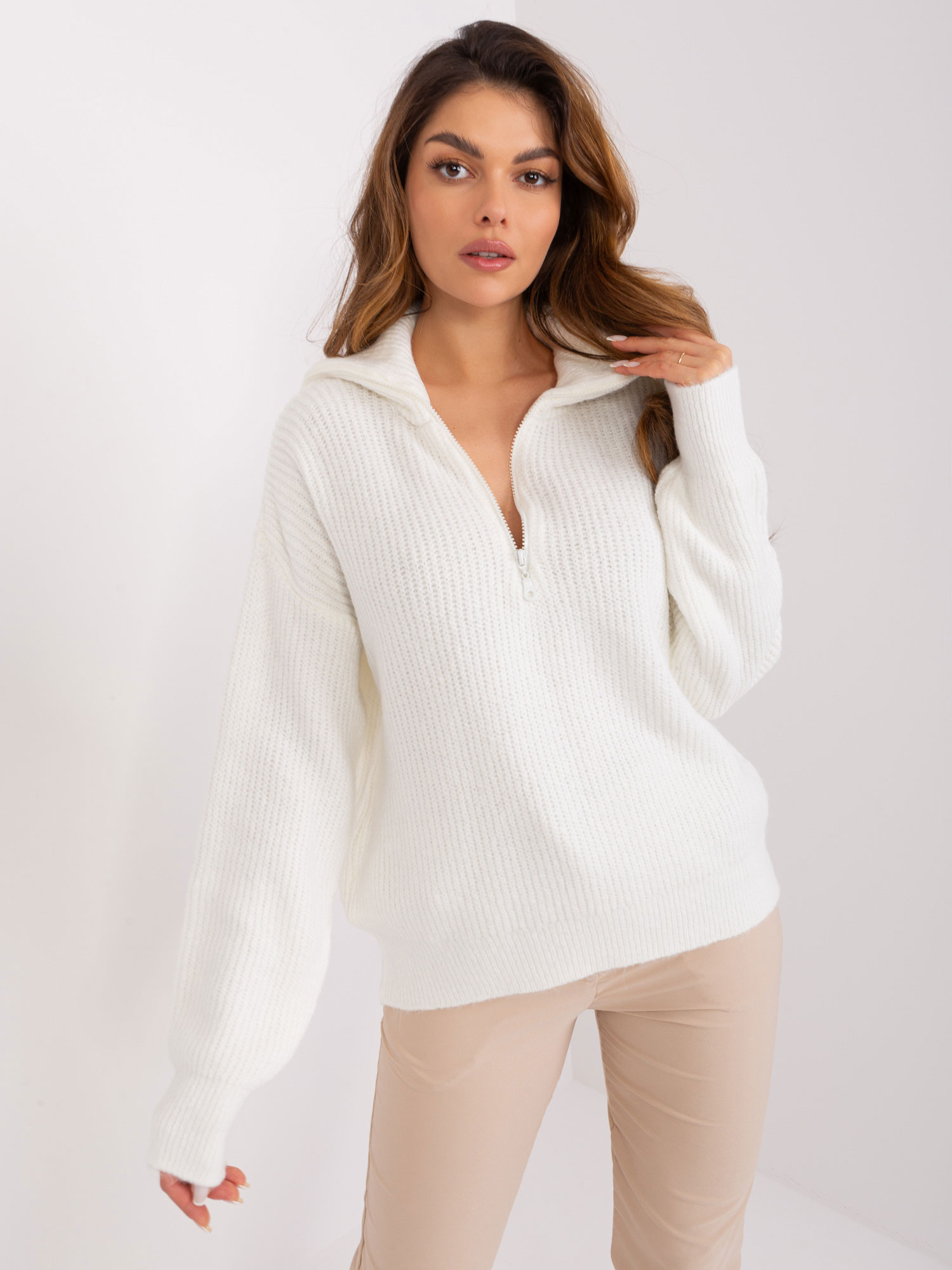 Women's Oversize Turtleneck Sweater Ecru