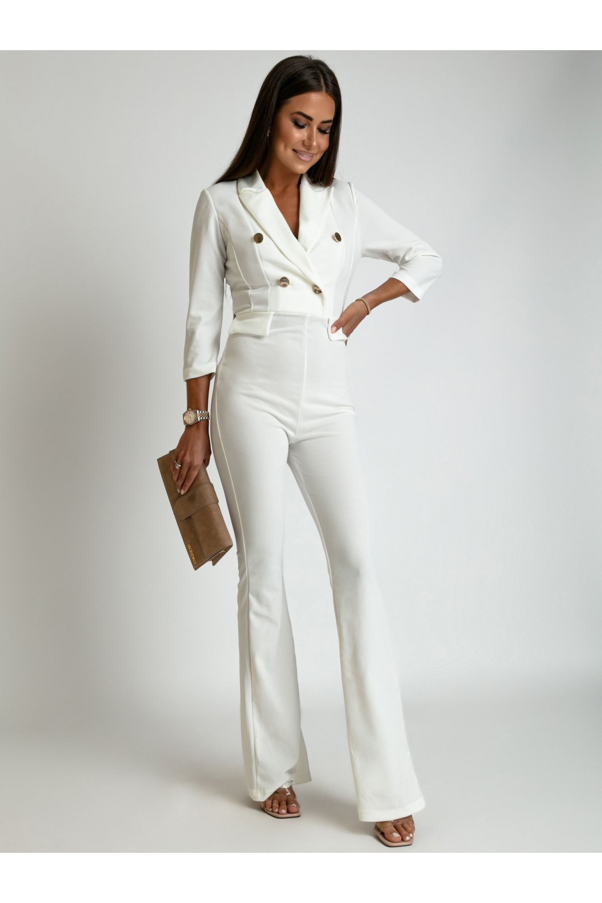 White jumpsuit with wide legs