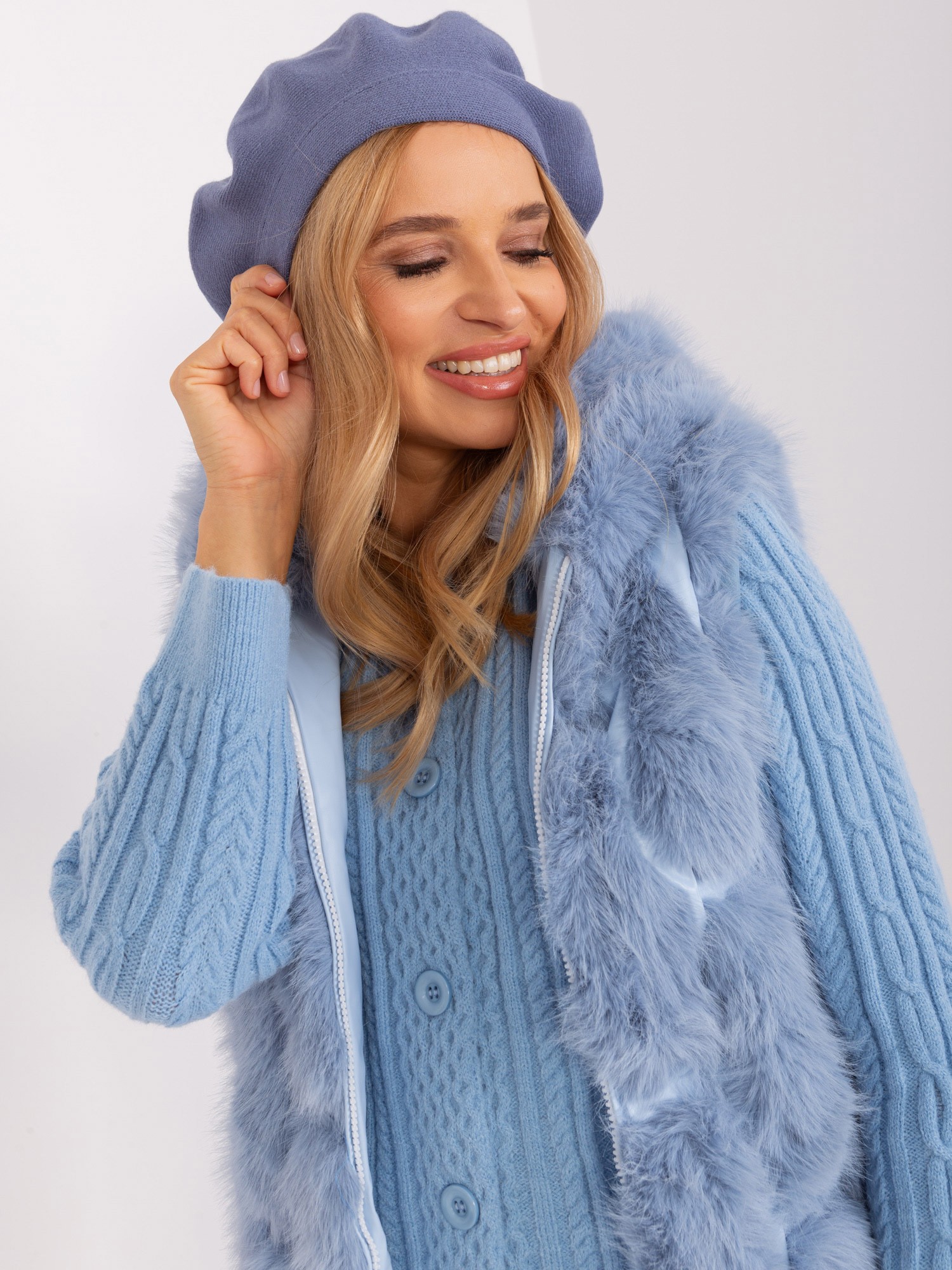 Grey-blue Beret With Cashmere And Cotton