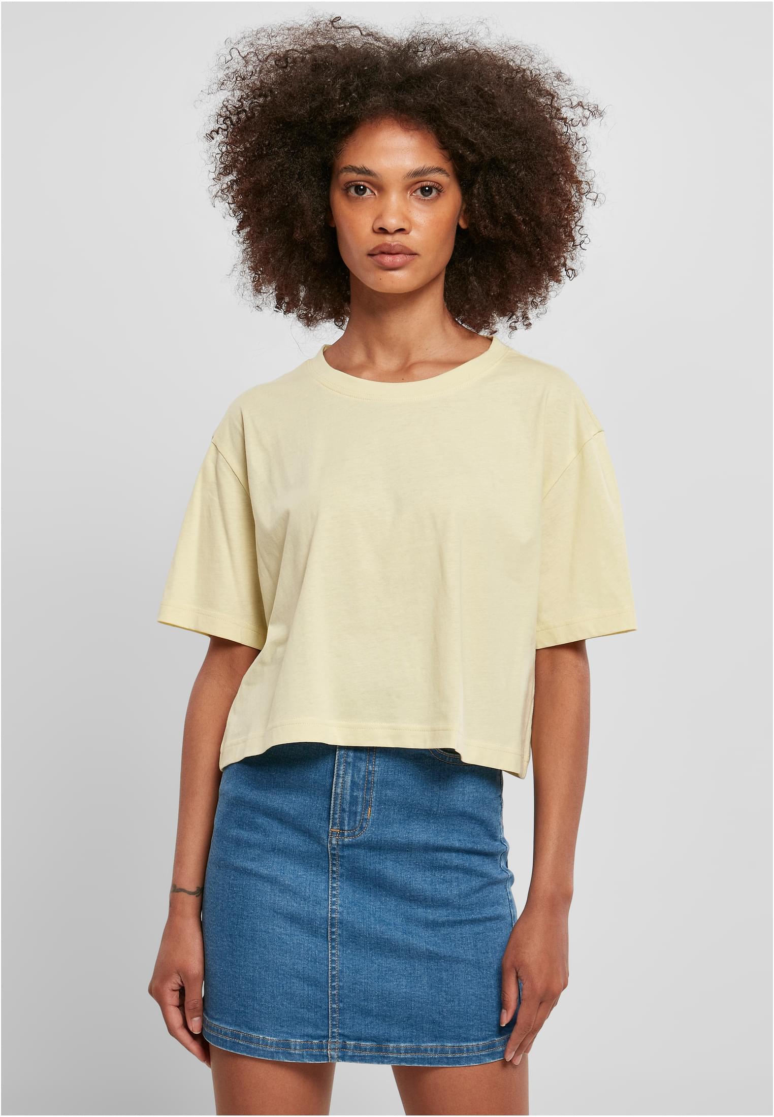 Levně Dámské krátké oversized tričko měkké žluté barvy