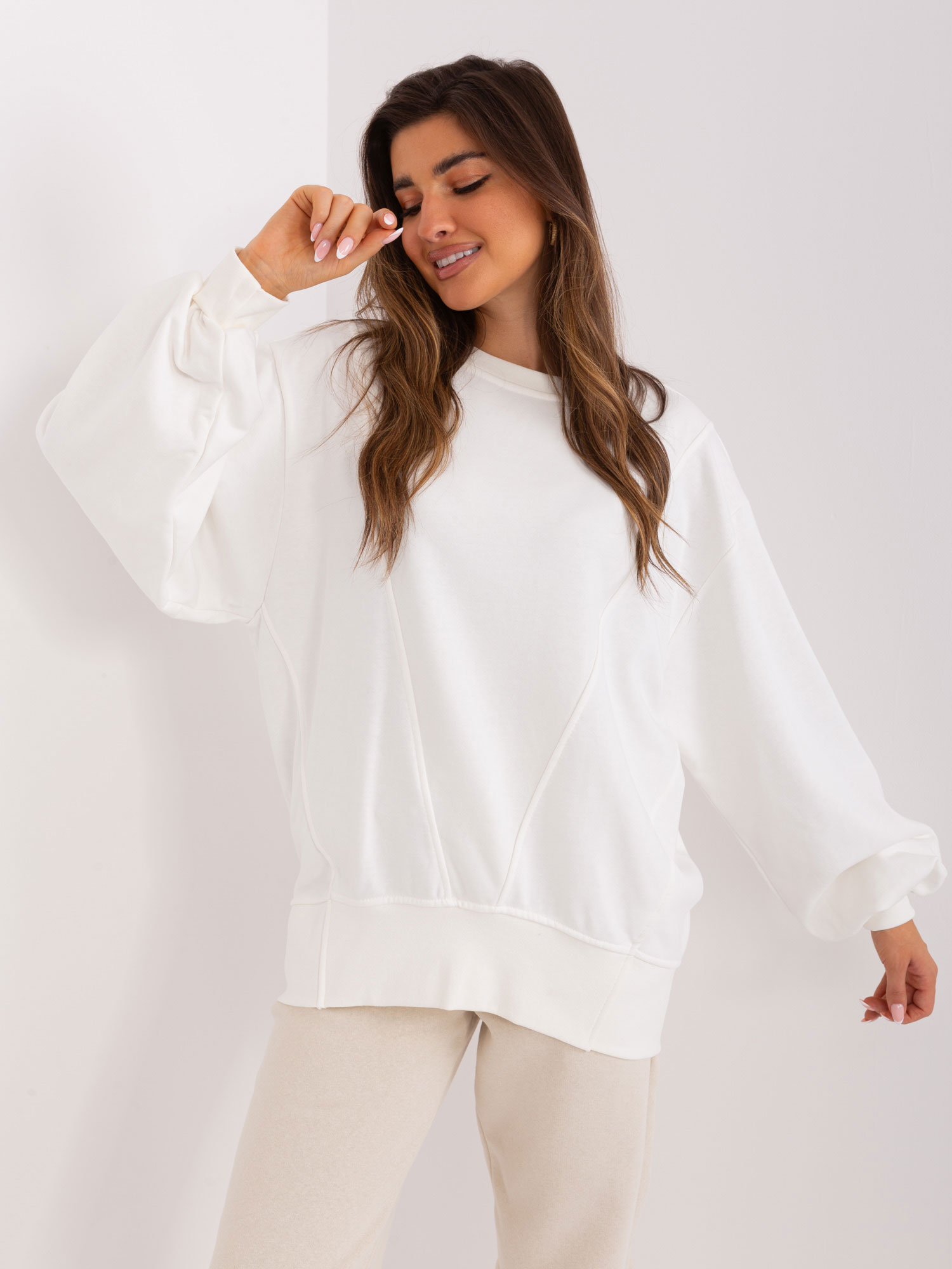 Ecru, Plain Oversized Cotton Sweatshirt