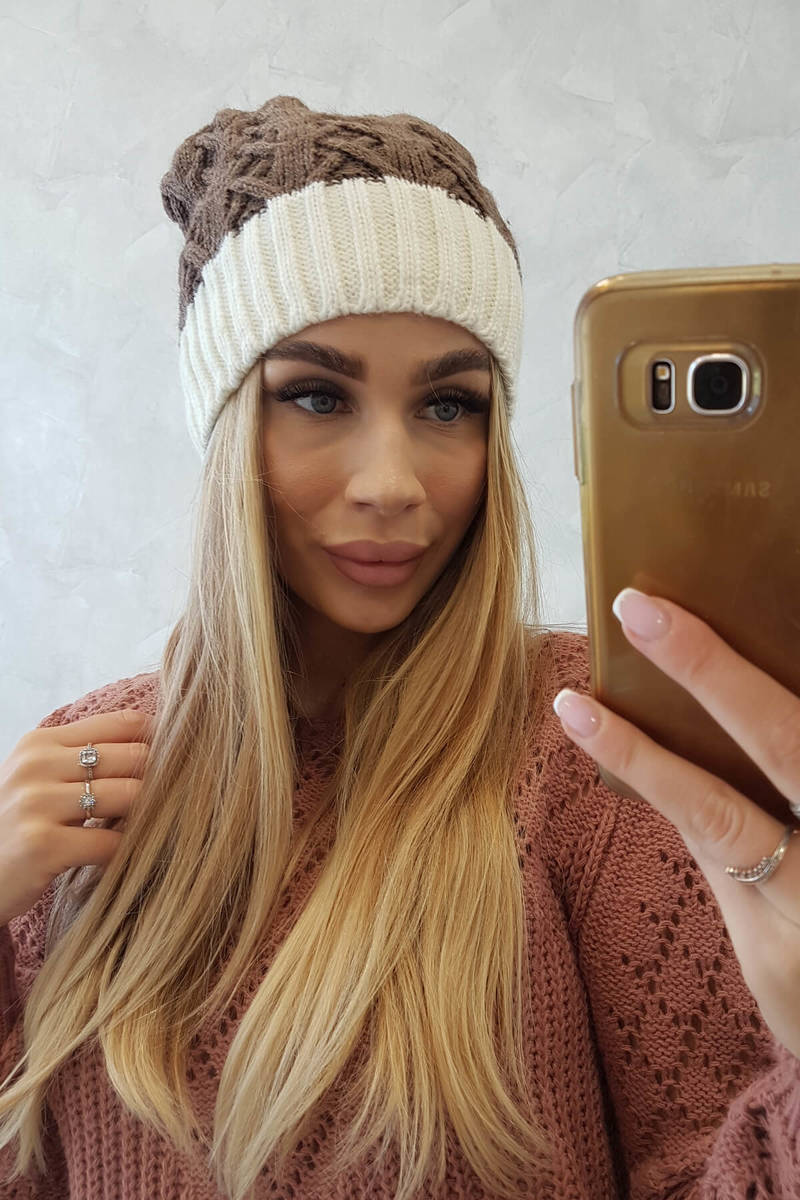 Beanie with fleece Bibiana K264 ecru + mocca
