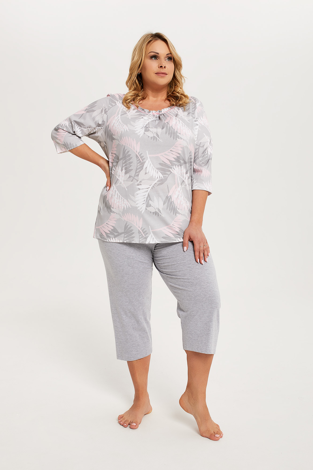 Bartonia women's pyjamas, 3/4 sleeve, 3/4 leg - print/melange