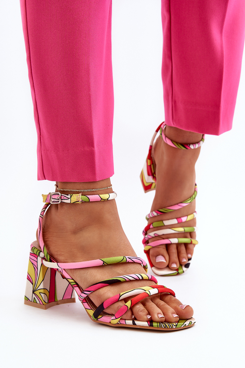 Patterned High Heeled Sandals Multicolor Jenglla