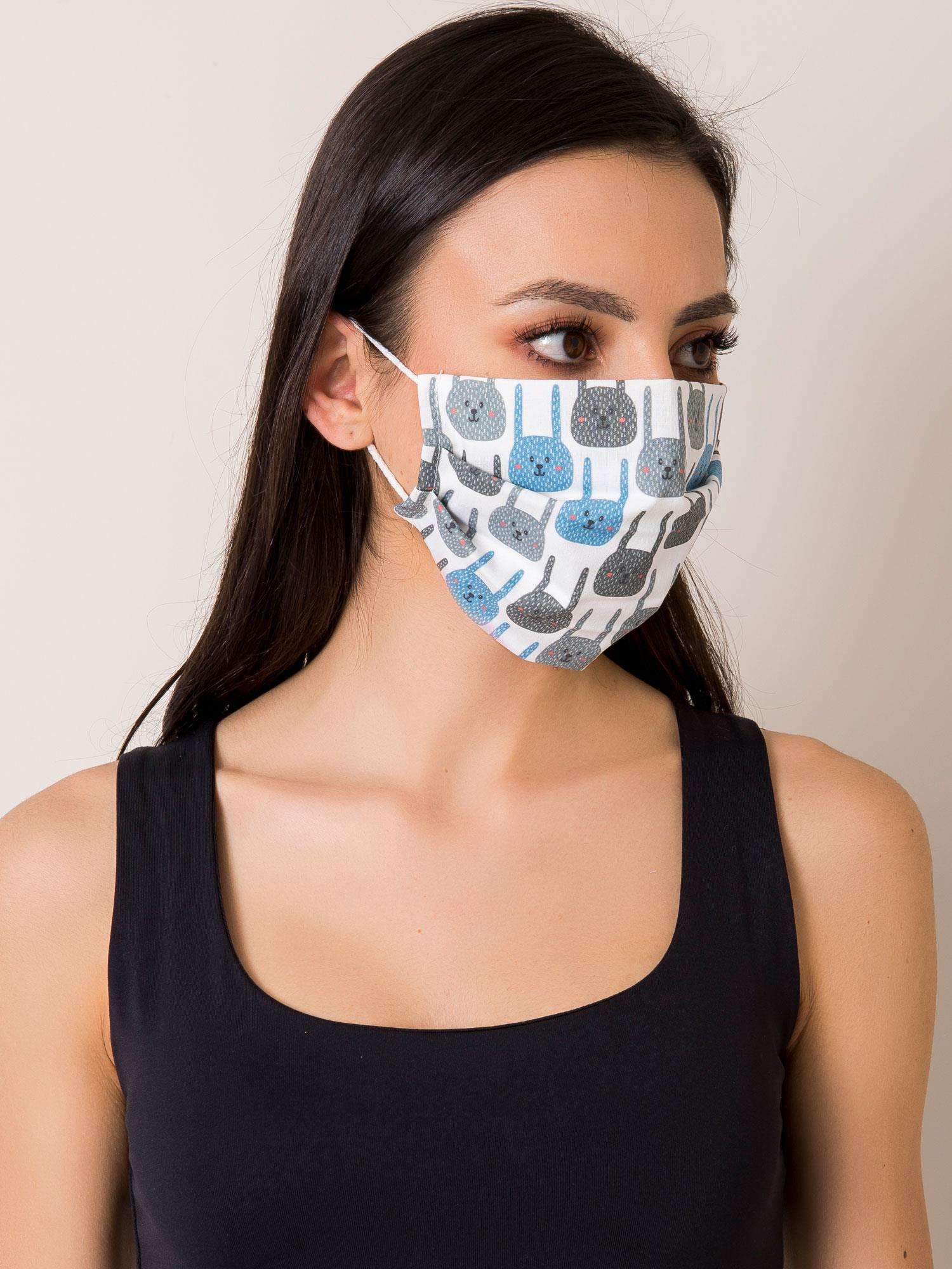 White Cotton Protective Mask With Print