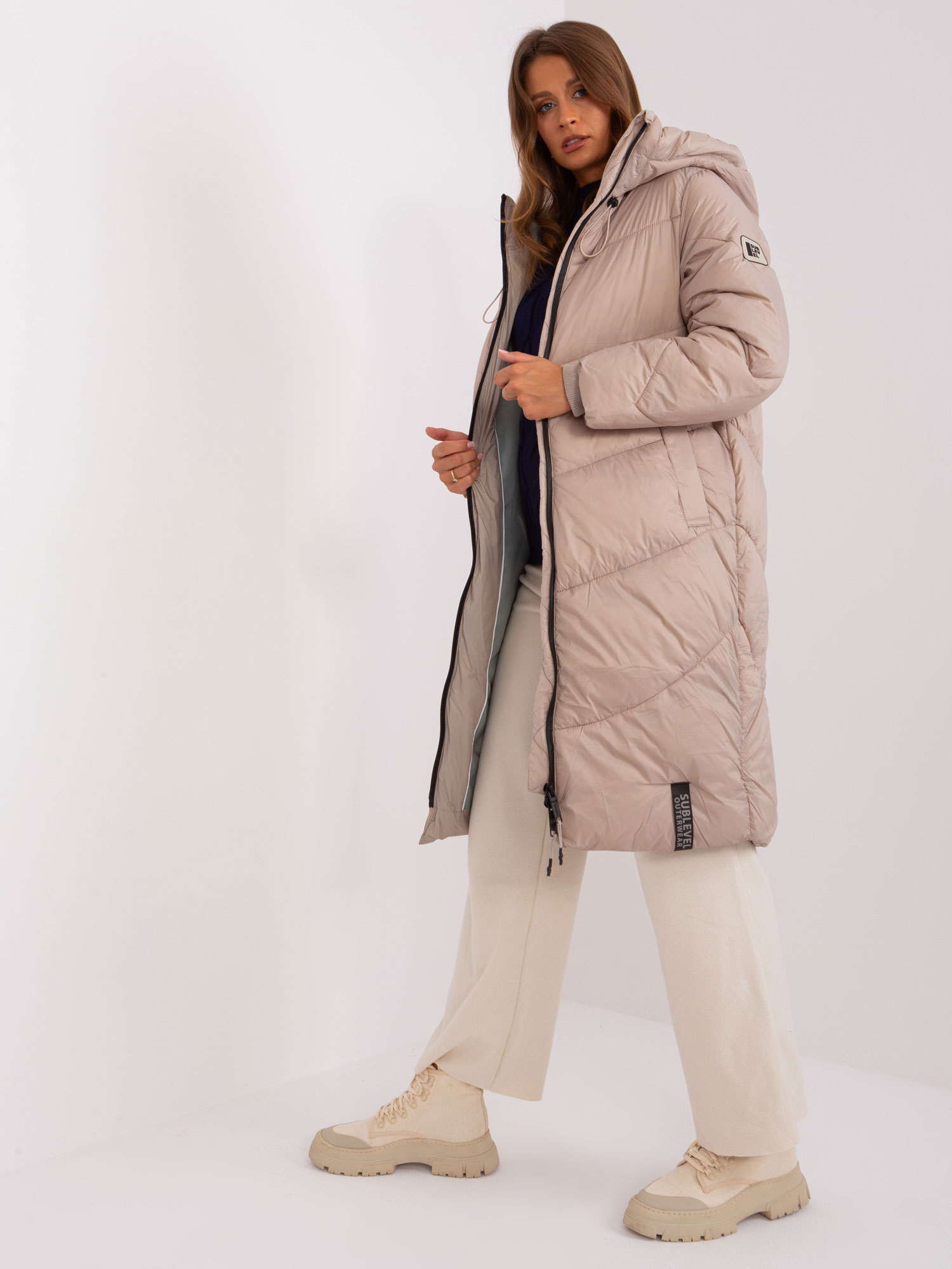 Dark Beige Winter Jacket With Hood SUBLEVEL