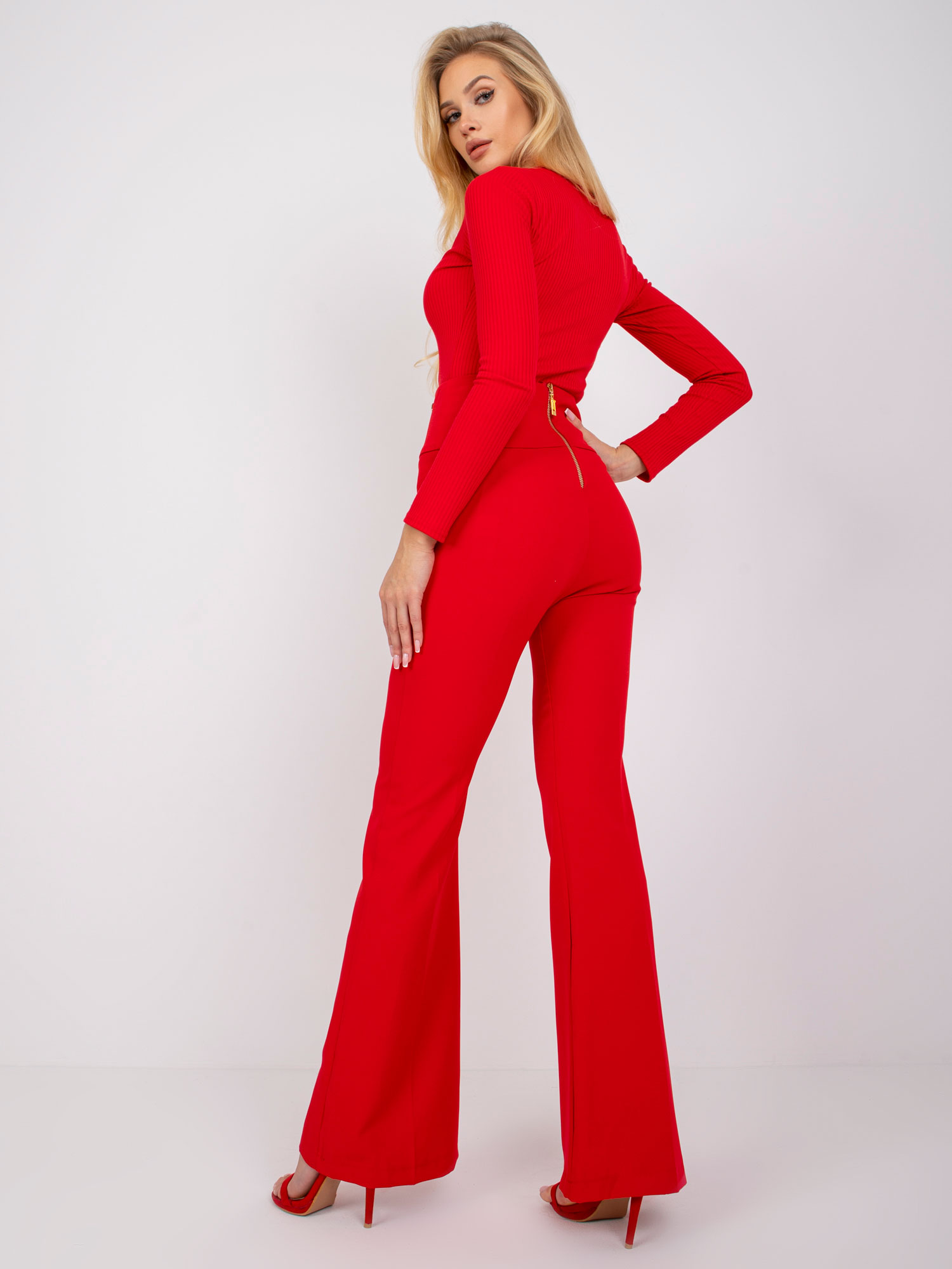 Pantaloni rosii eleganti cu pliuri Salerno