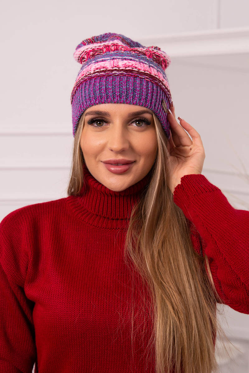Beanie with fleece Patrycja K254 pink neon+purple