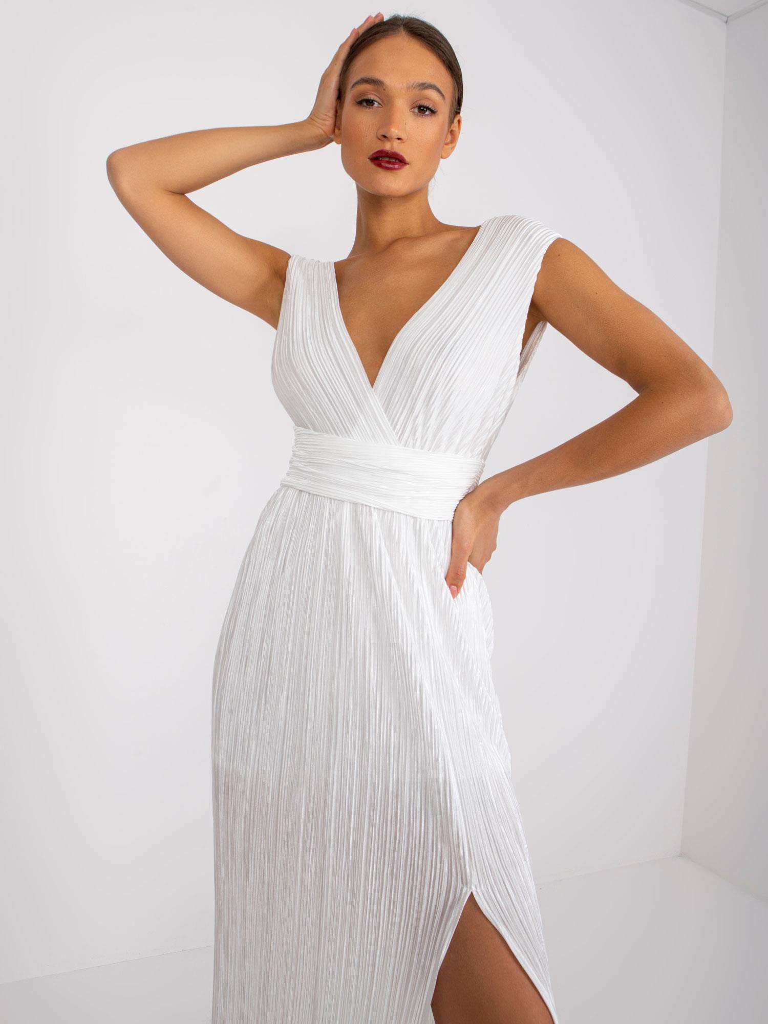 White pleated evening dress by Ewelina