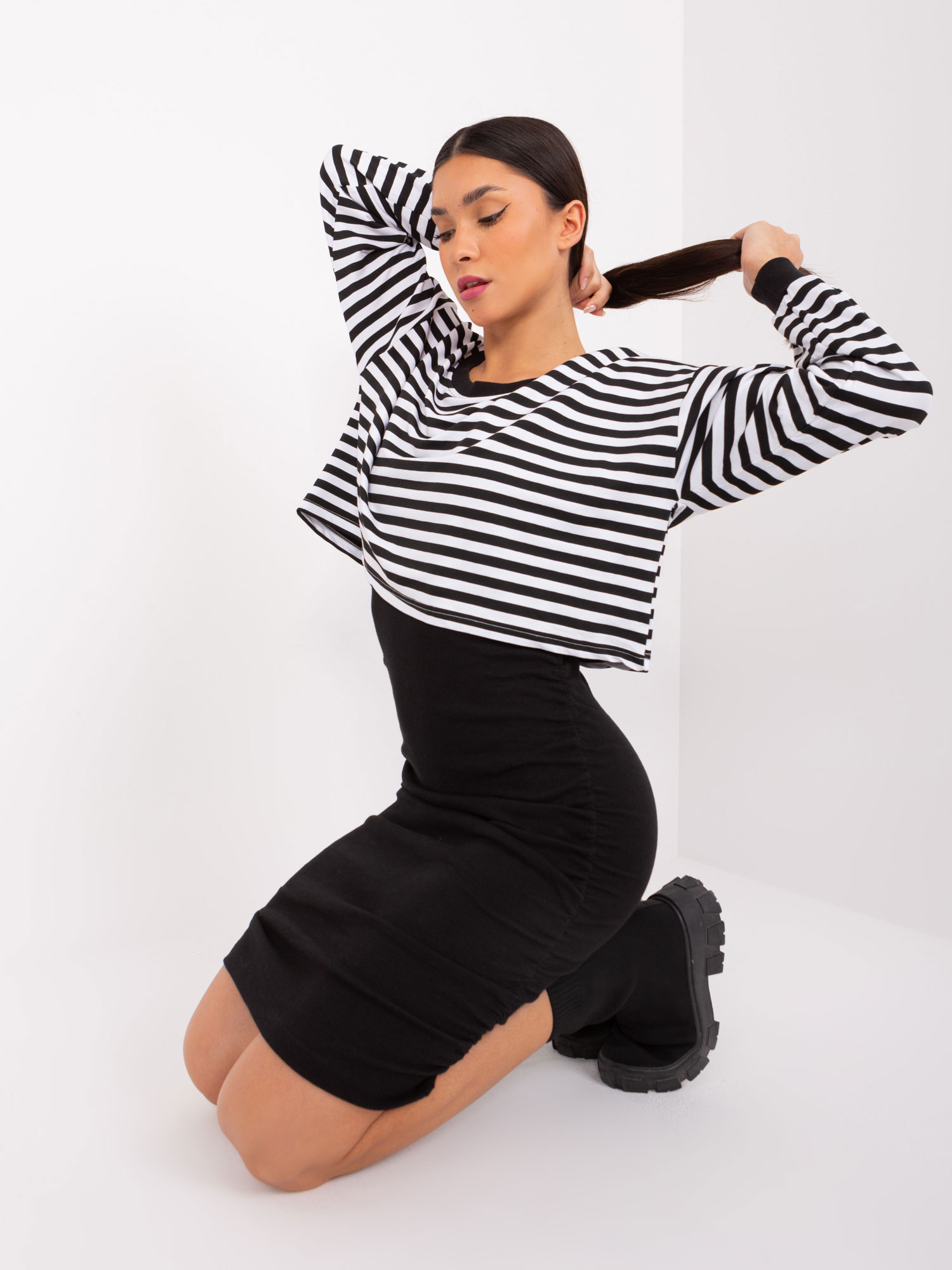 Black And White Basic Set With Ribbed Dress