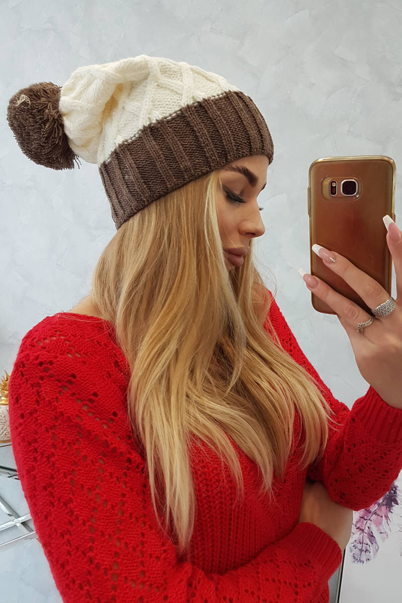 Beanie with fleece Milano K203 ecru+mocca