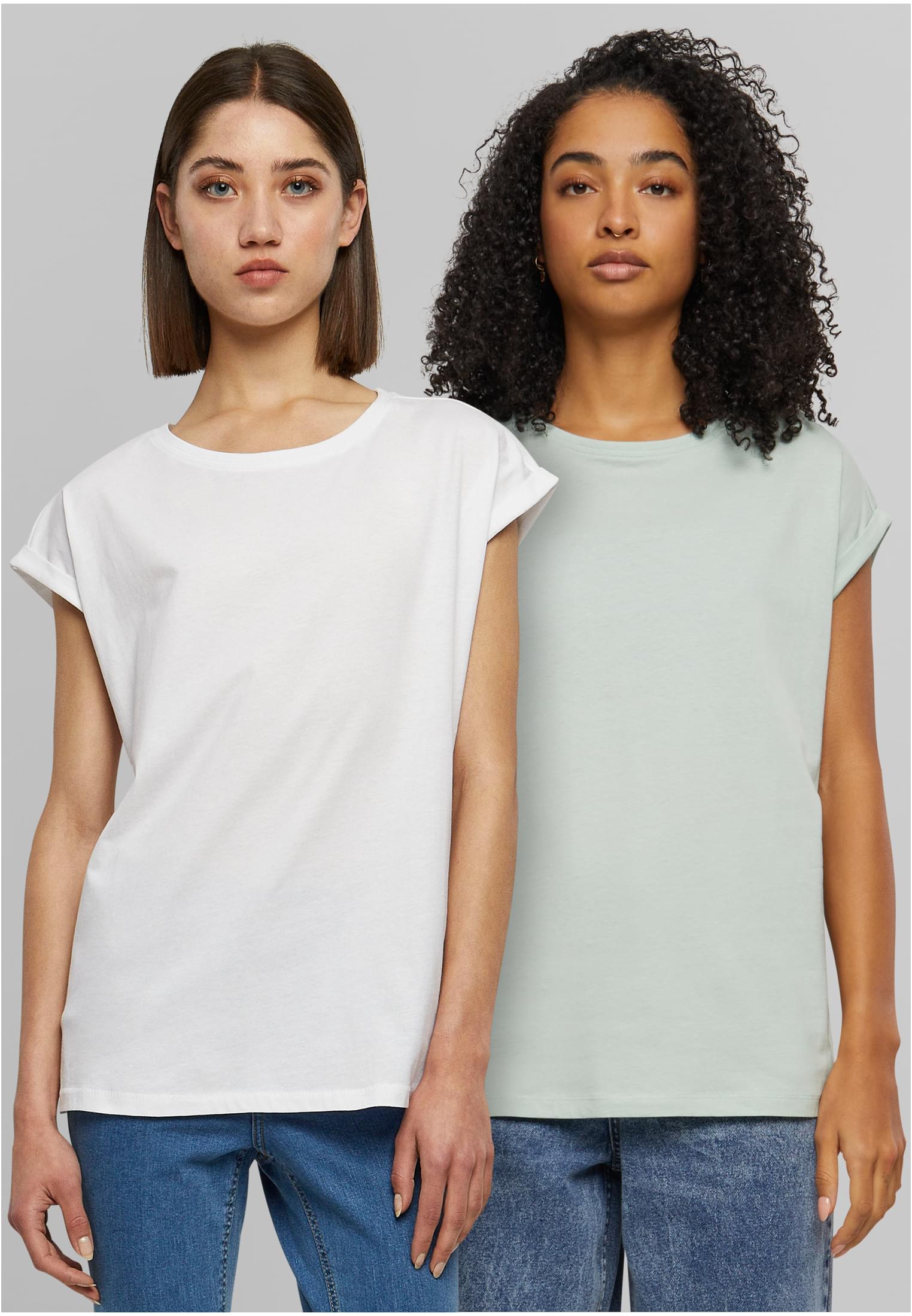 Women's T-Shirt Extended Shoulder Tee - 2pcs - Mint+White