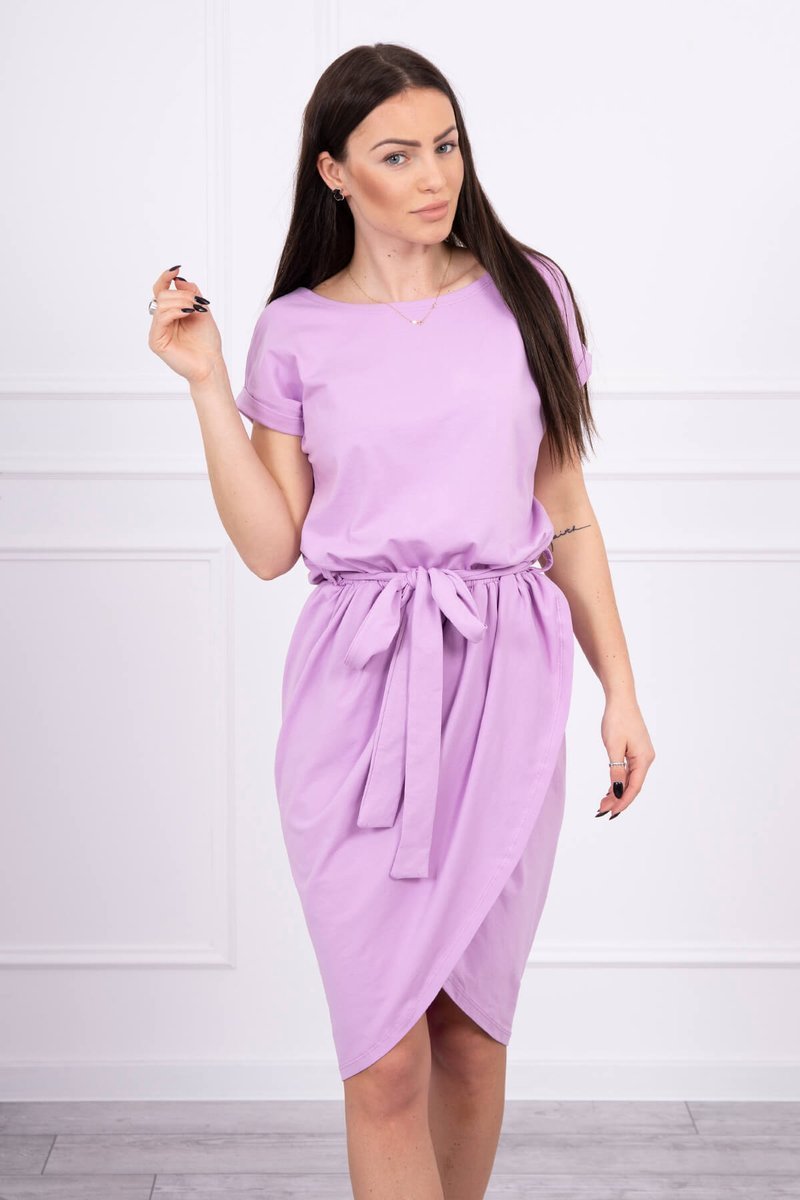 Levně Zavazované šaty s psaníčkovým spodkem fialové barvy