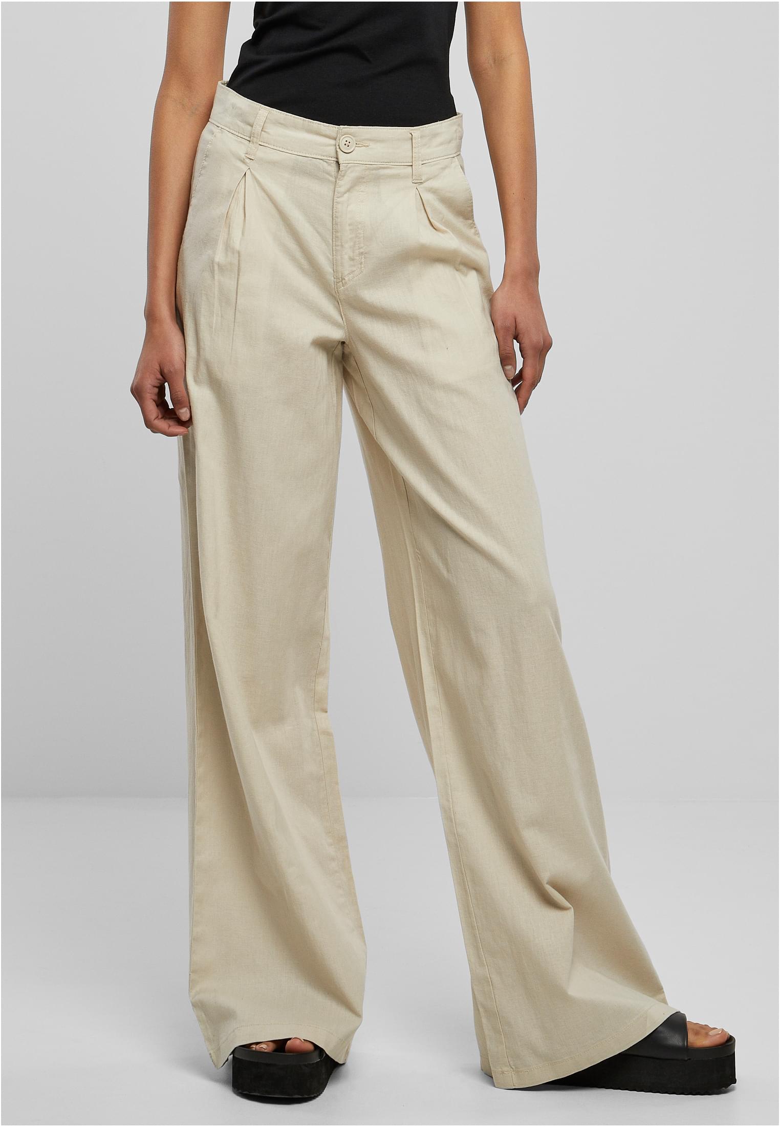 Women's High Canvas Mixed Wide Trousers Made Of Soft Grass