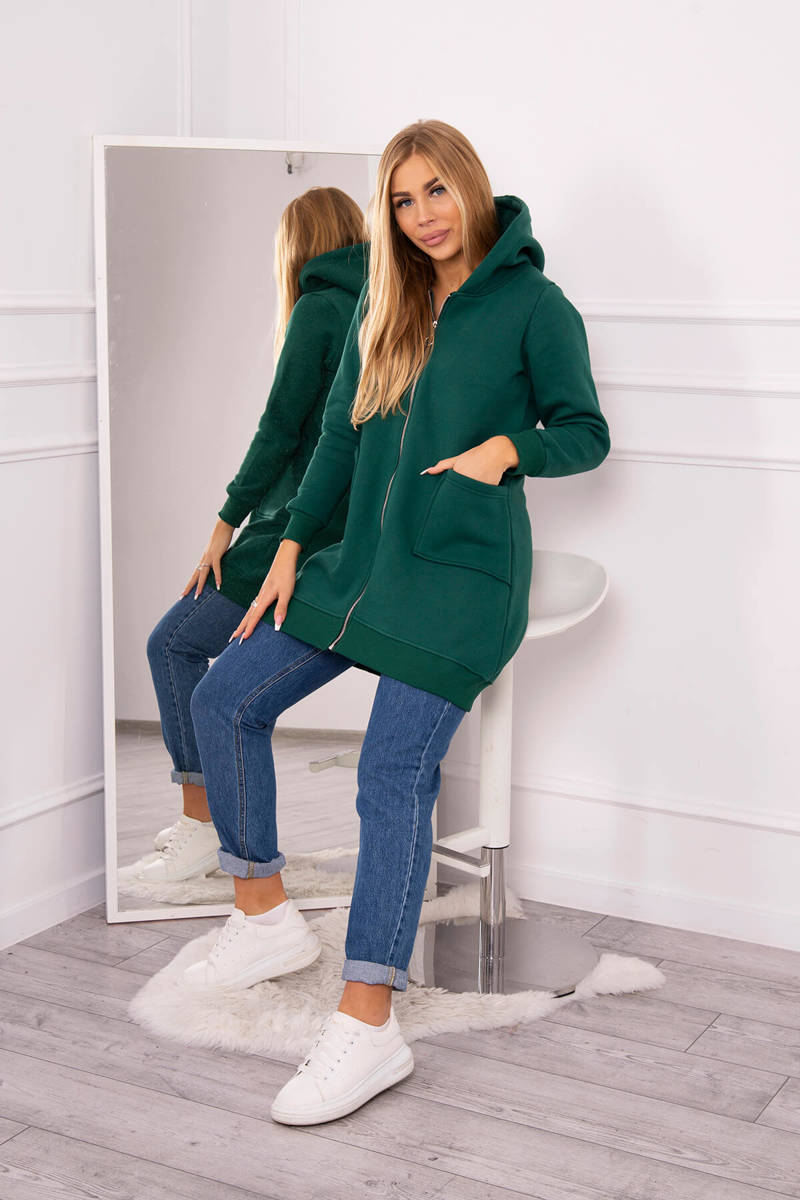 Insulated sweatshirt with zipper at the back dark green