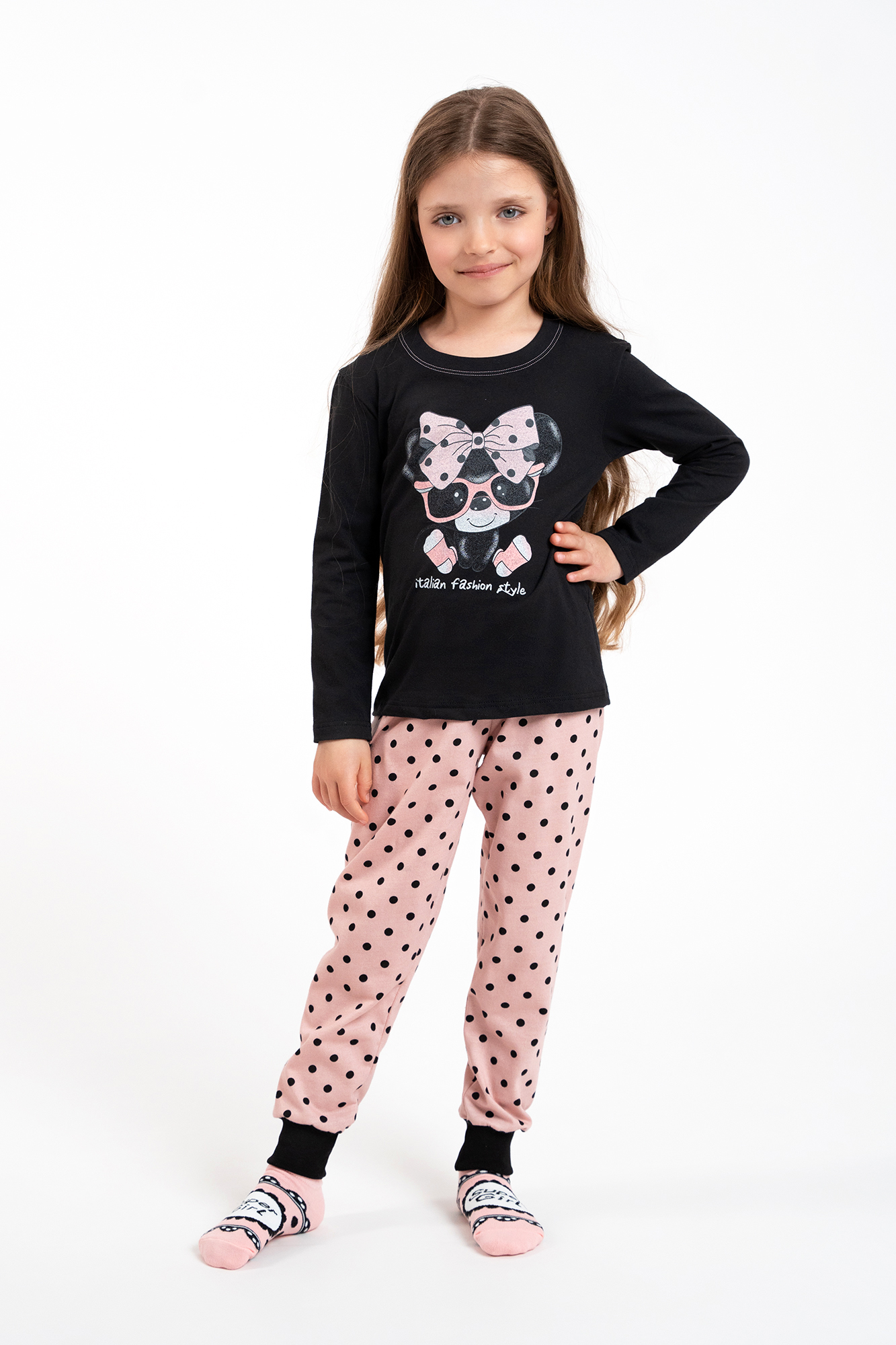 Girls' Pyjamas Bonilla Long Sleeves, Long Legs - Black/print