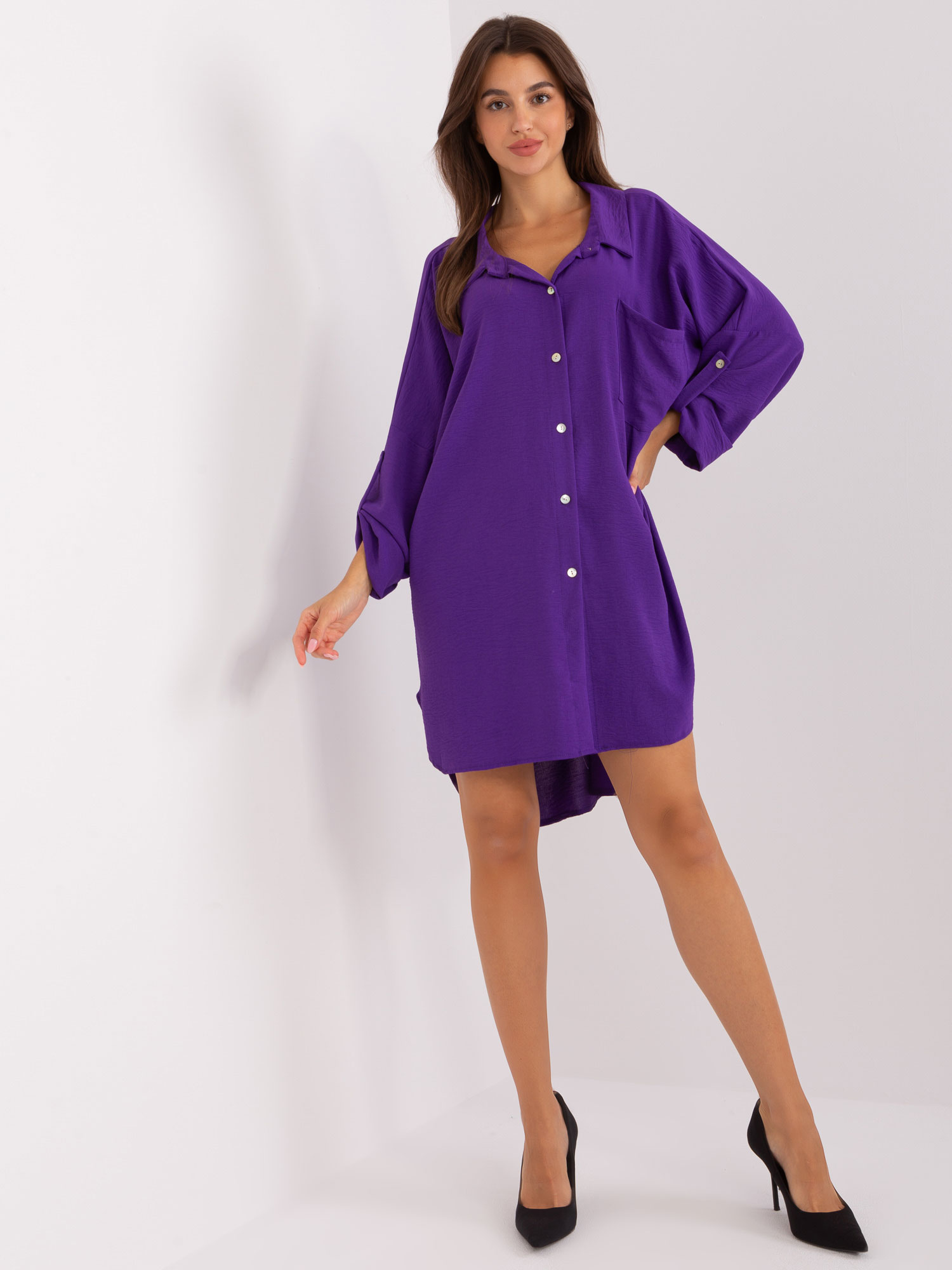 Dark Purple Elaria Shirt Dress With Chain