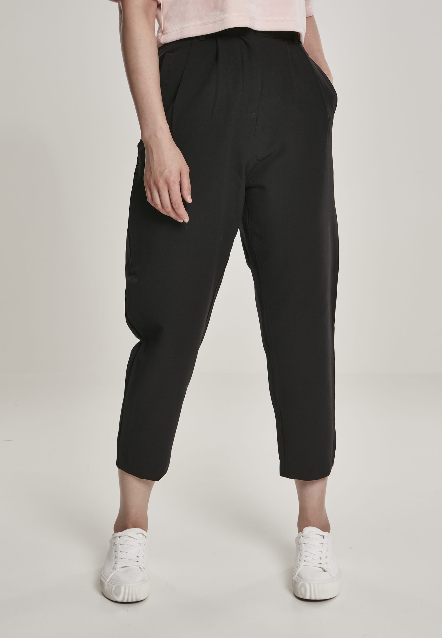 Women's Cropped High-waisted Trousers Black