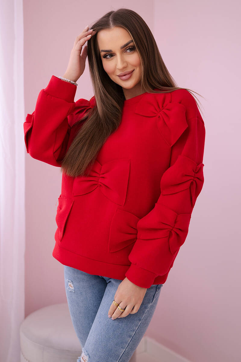 Insulated sweatshirt with decorative bows in red