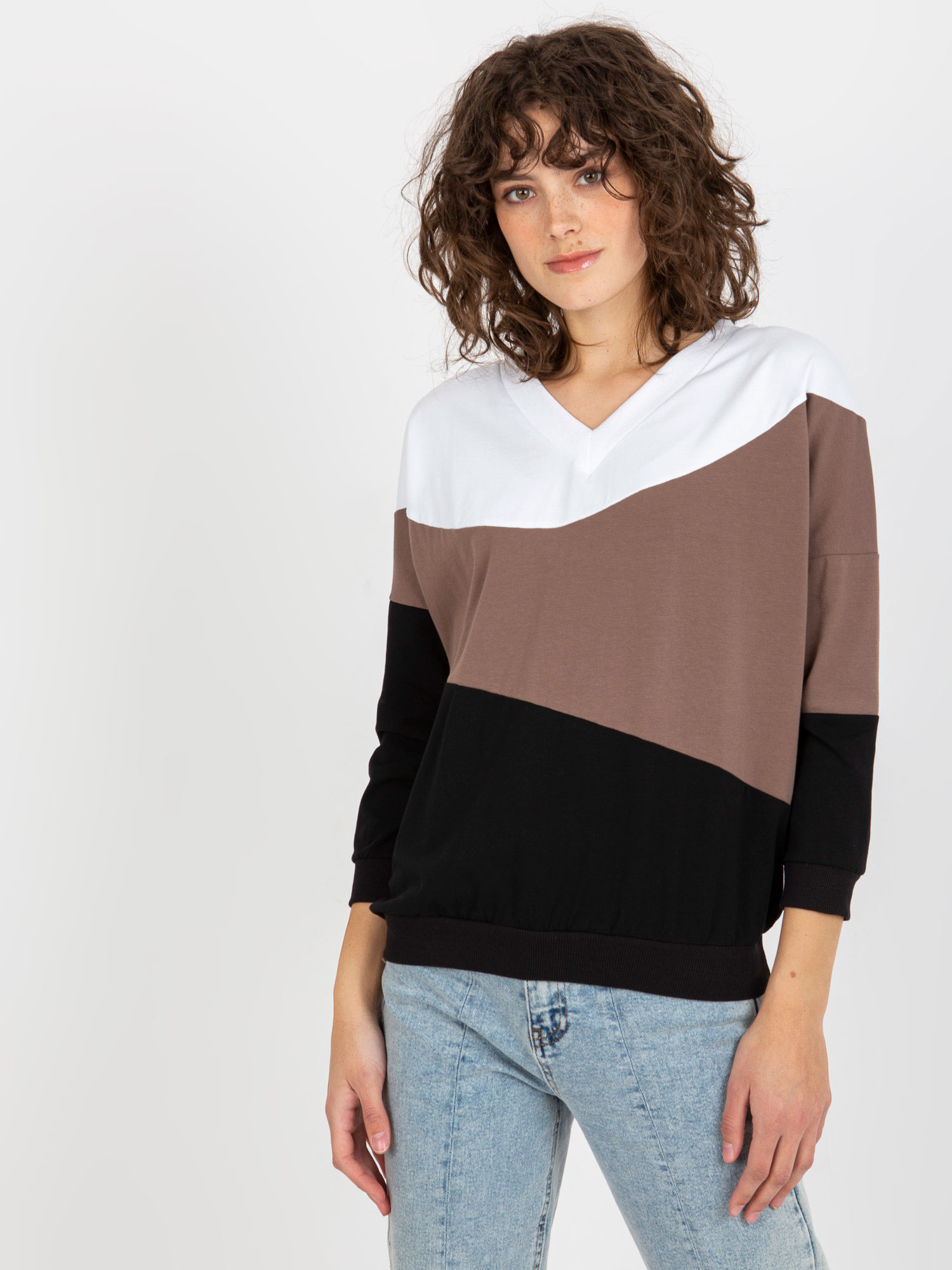 Women's Basic Sweatshirt With A Neckline In White And Black