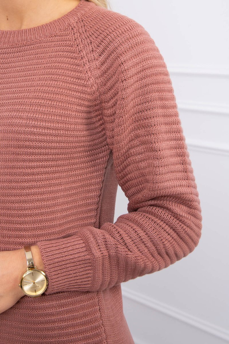 Striped sweater dress of dark pink color