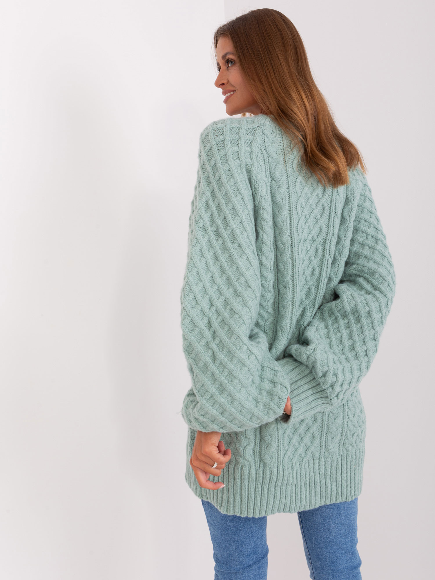 Mint knitted dress with wide sleeves