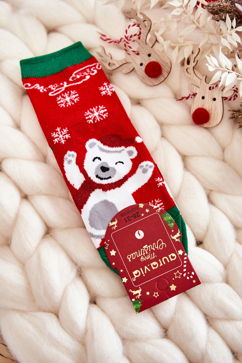 Levně Dětské ponožky "Merry Christmas" Veselý medvěd červene