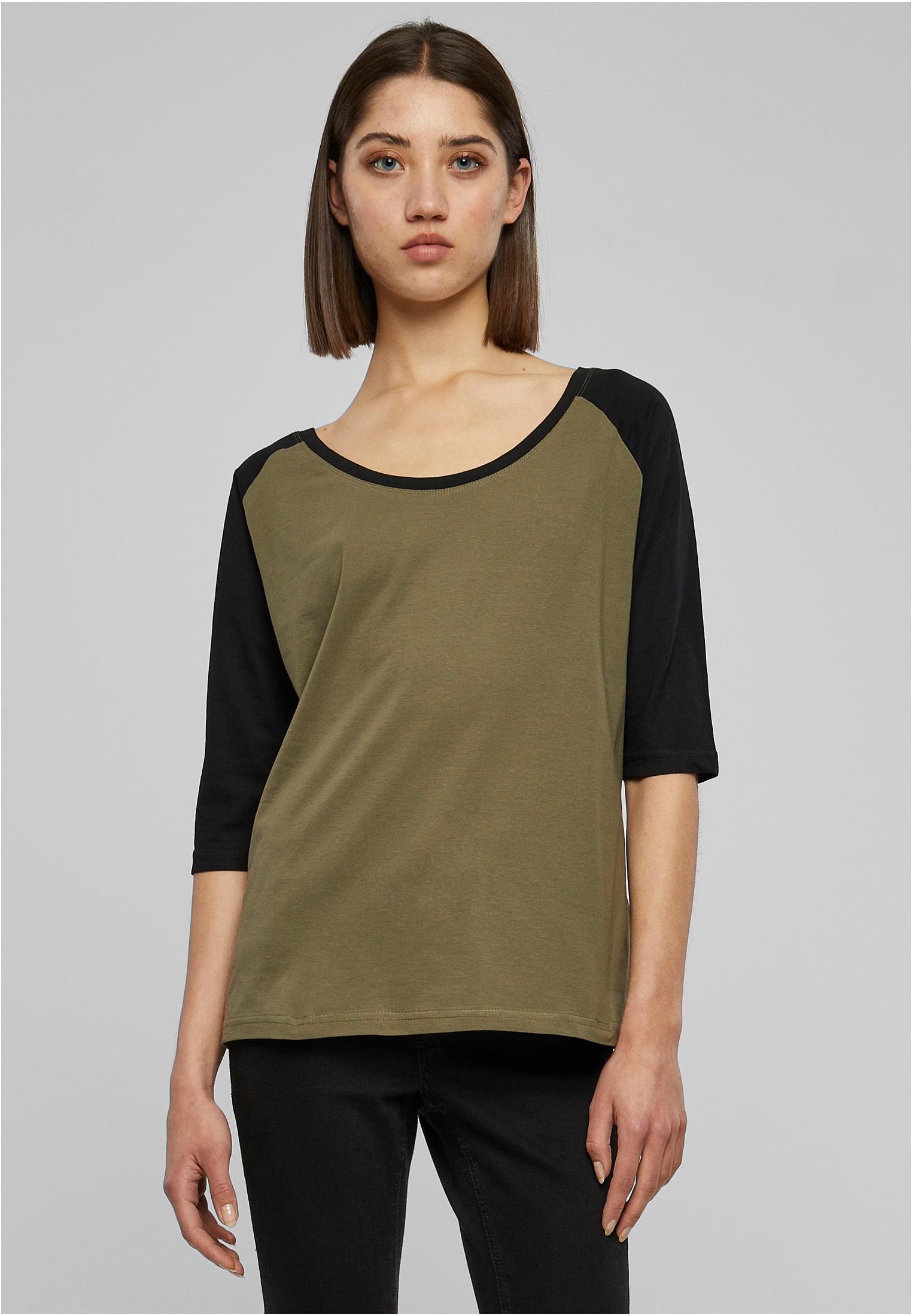 Doamnelor 3 / 4 Contrast Raglan Tee de măsline / negru
