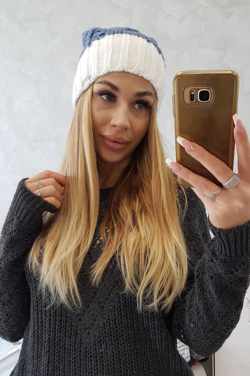 Beanie with fleece Paris K212 jeans+biela