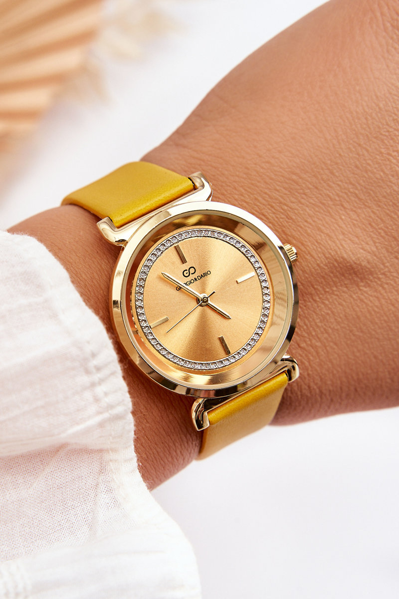 Levně Dámské kožené hodinky Giorgio&Dario Classic Žlutá