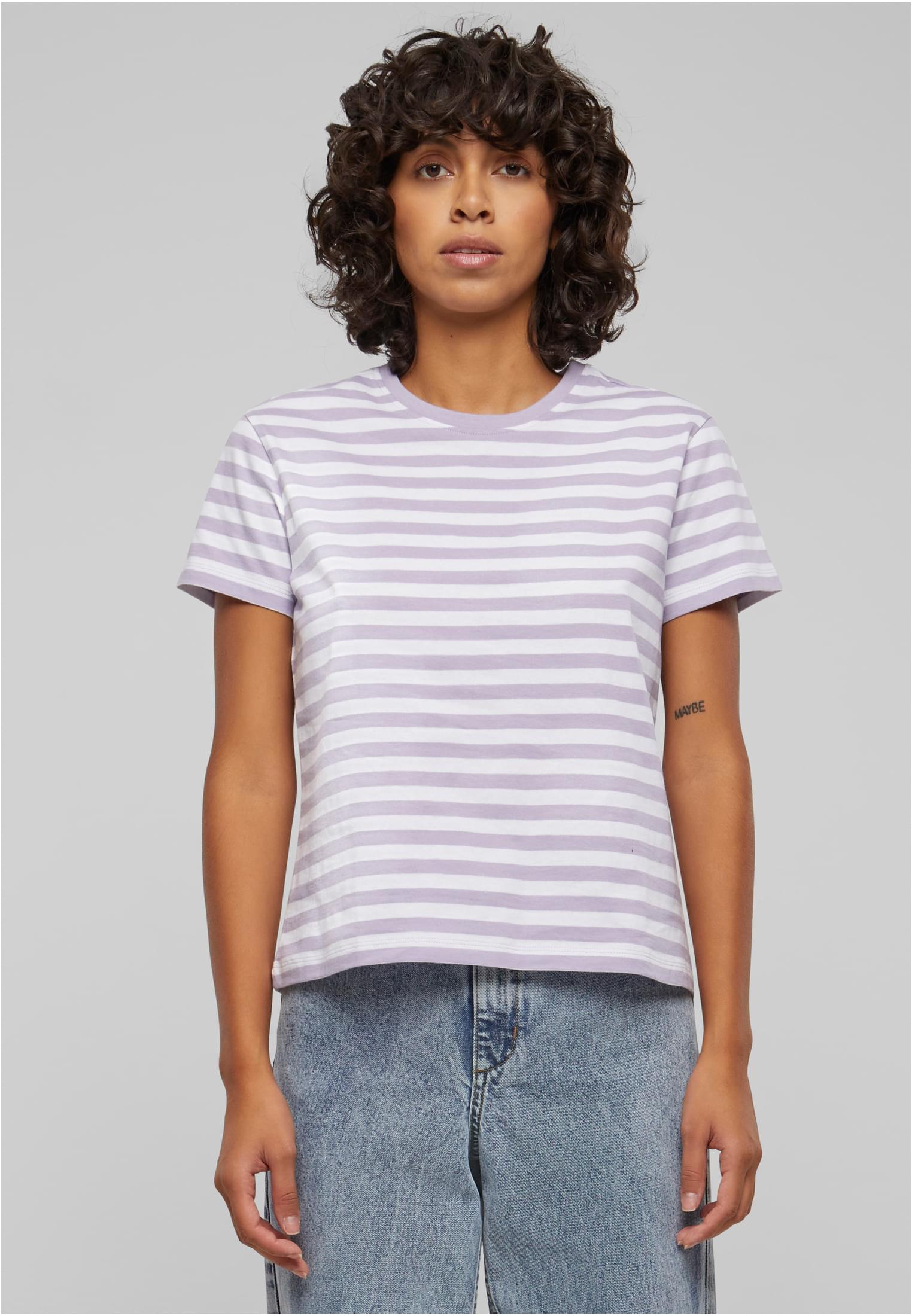 Womens basic striped t-shirt white/purple
