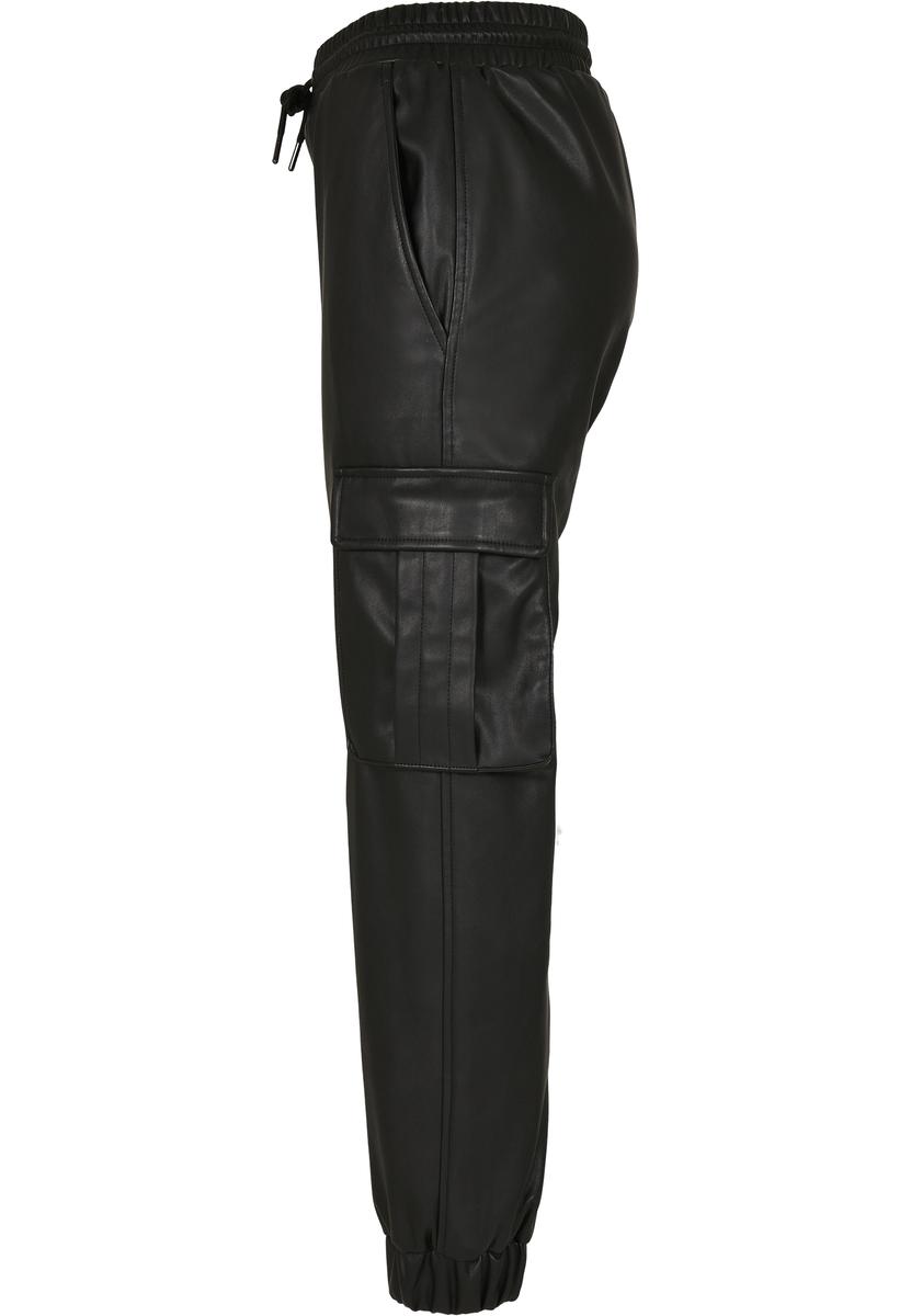 Women's Cargo Pants Made of Faux Leather Black