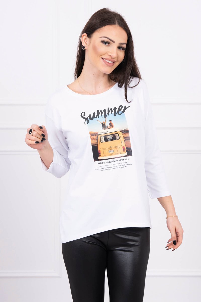 Blouse With Print Summer Car White