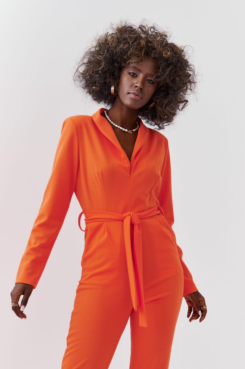 Elegant Orange Jumpsuit With Long Sleeves