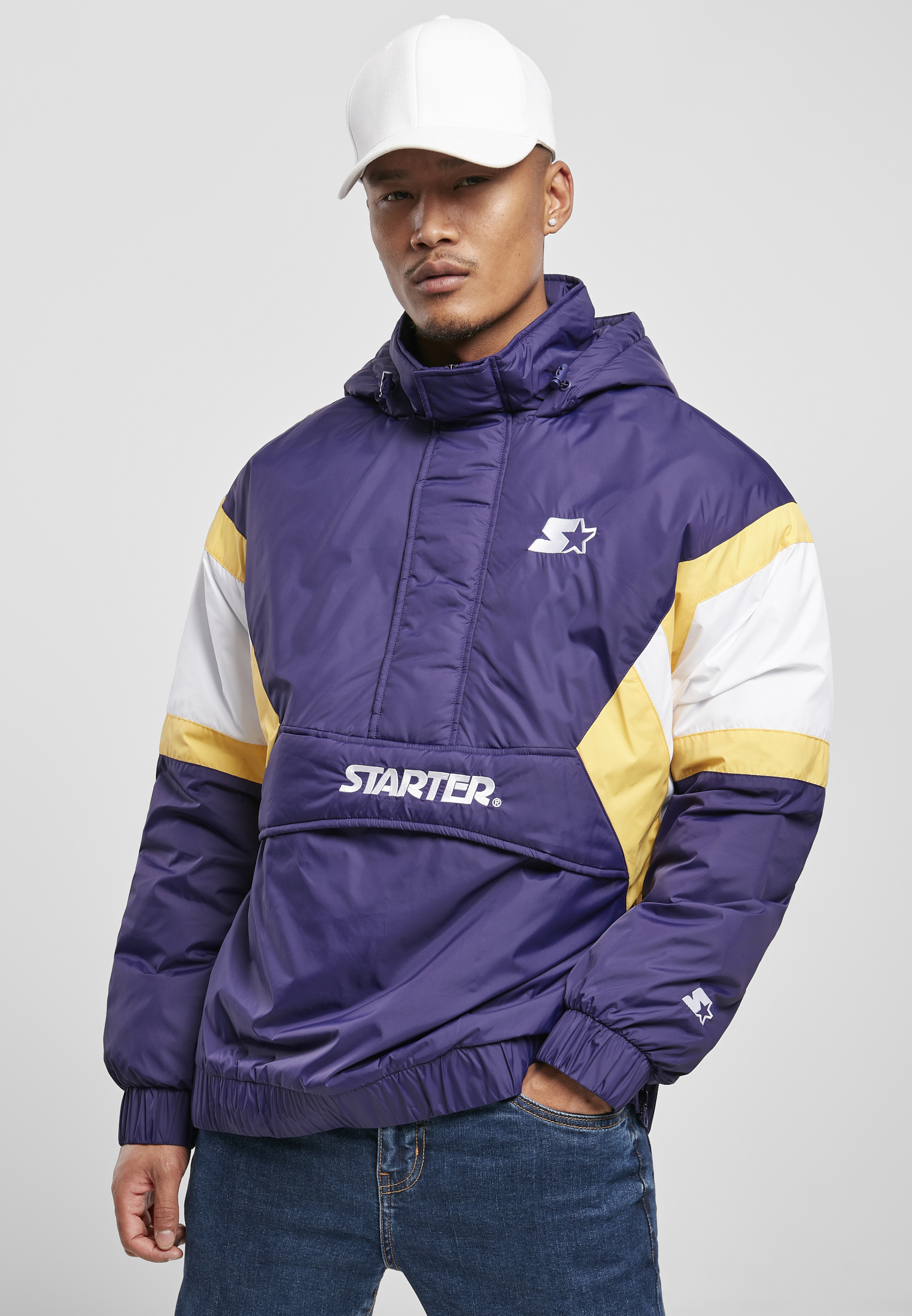 Starter Color Block Half Zip Retro Jacket Starter Purple/WHT/Buff Yellow