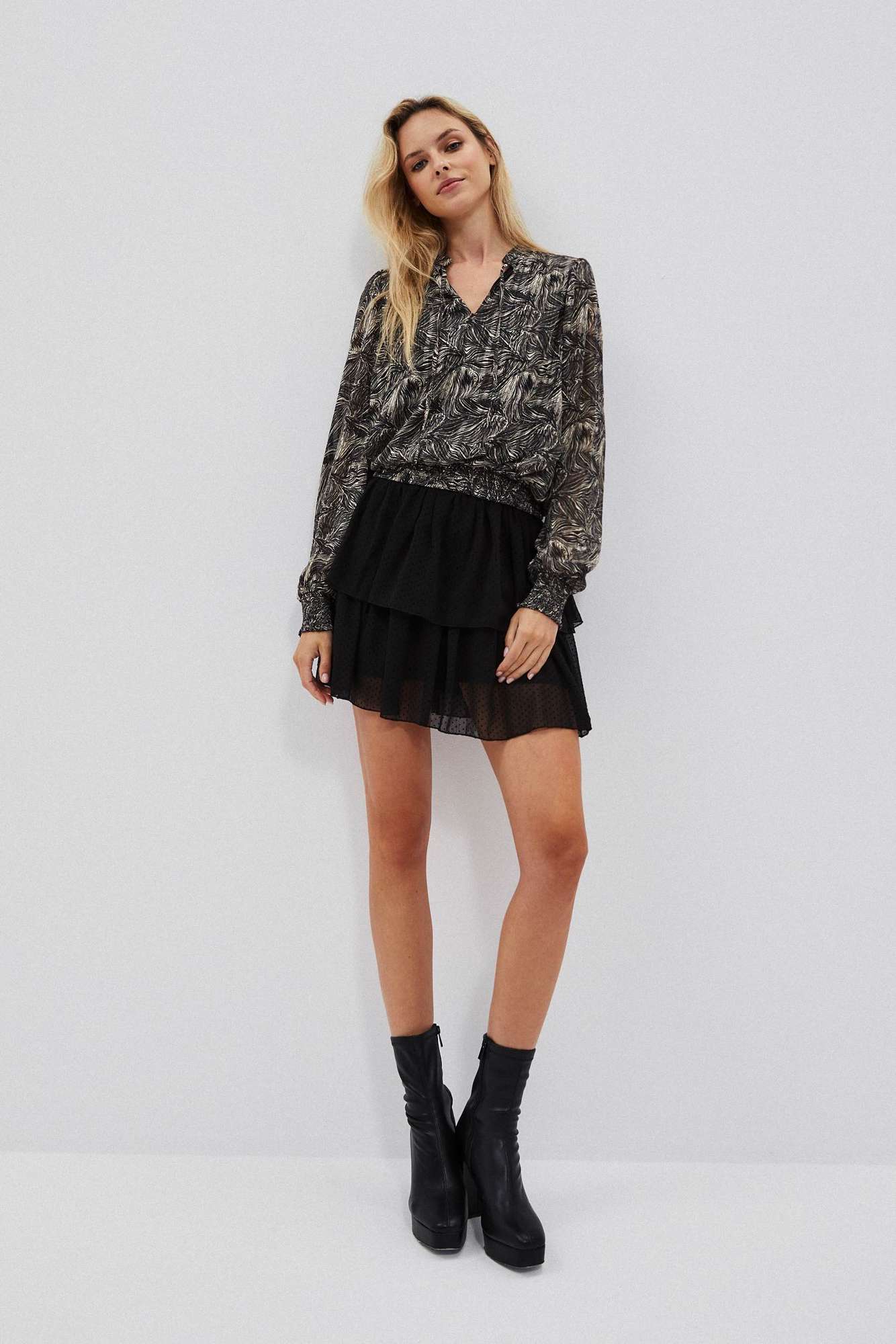 Shirt with print and tied neckline