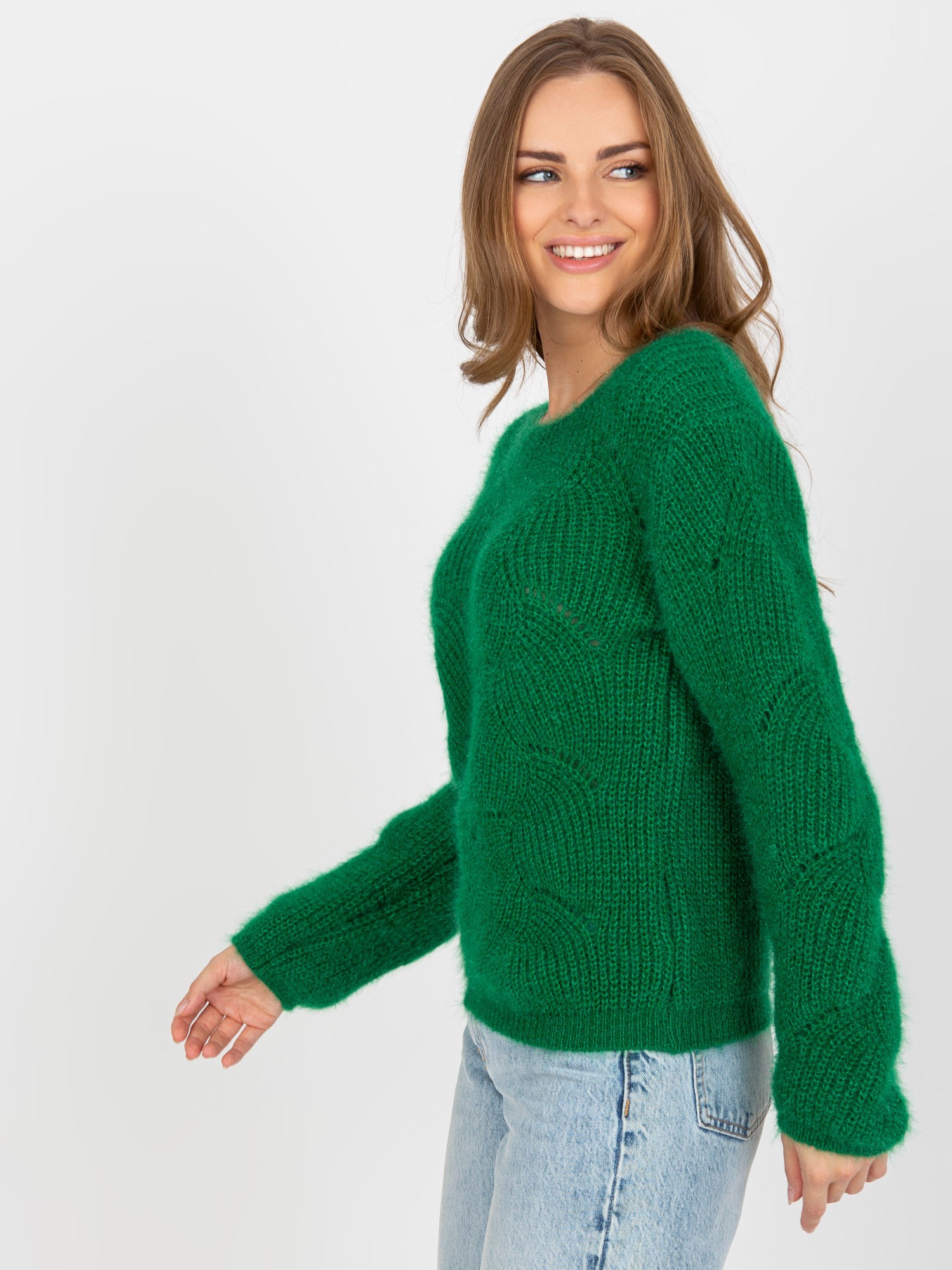 Pulover clasic verde închis cu lână OCH BELLA