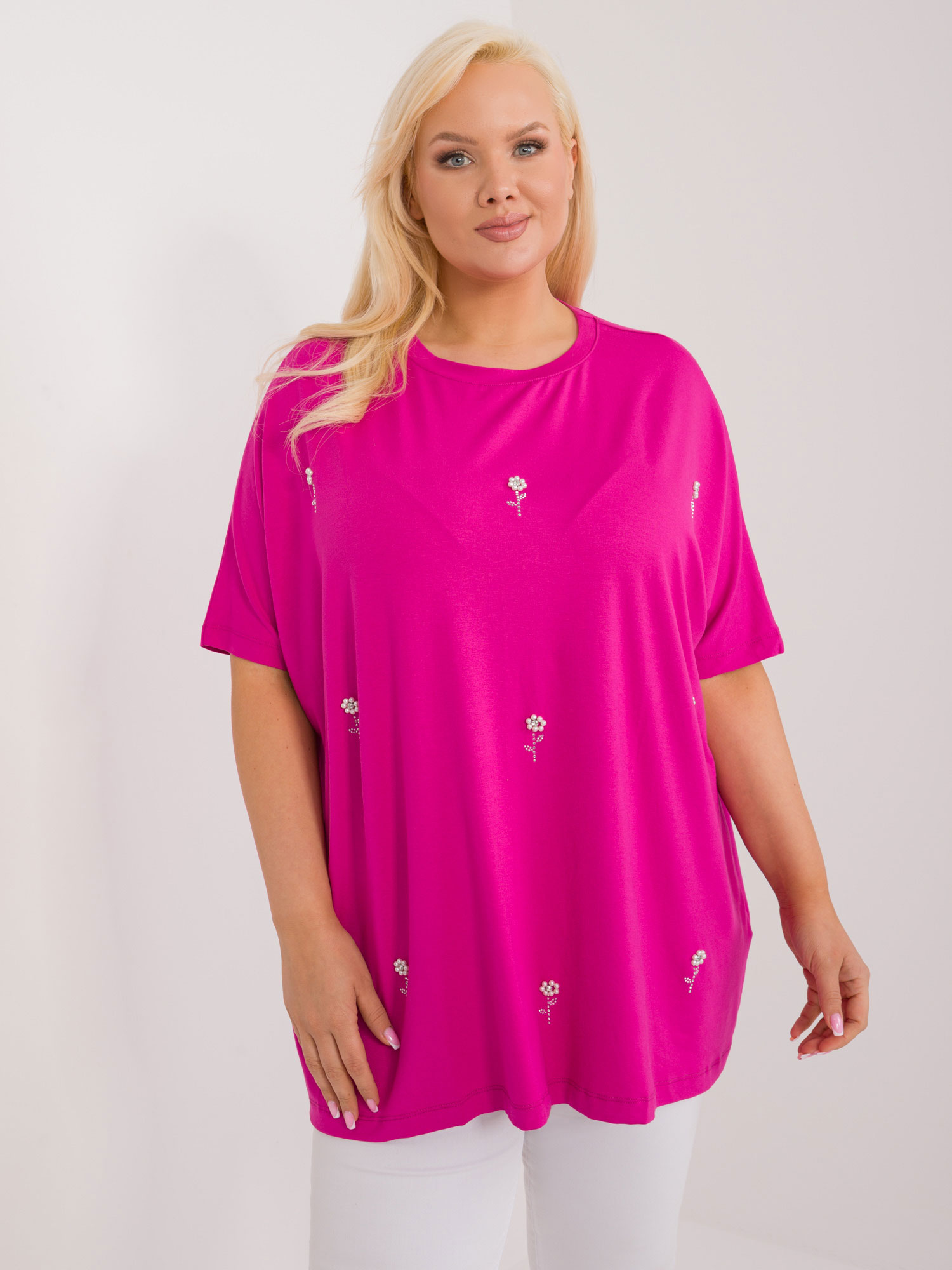 Fuchsia loose oversized blouse with flowers